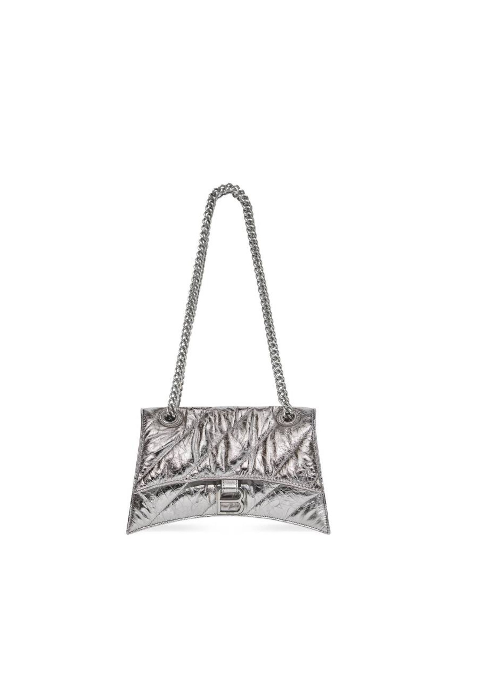 Balenciaga Crush Small Chain Bag Quilted In Sliver Tone For Women 9.8in/25cm 716351210IW8110