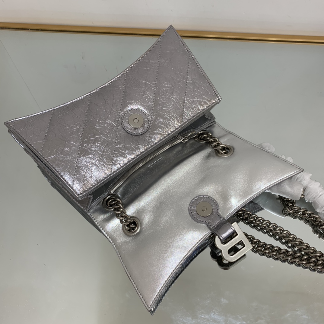 Balenciaga Crush Small Chain Bag Quilted In Sliver Tone For Women 9.8in/25cm 716351210IW8110