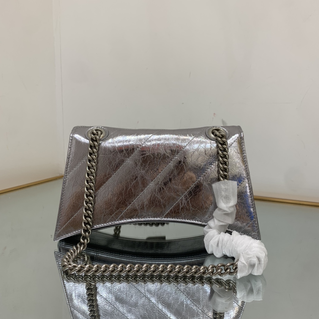 Balenciaga Crush Small Chain Bag Quilted In Sliver Tone For Women 9.8in/25cm 716351210IW8110