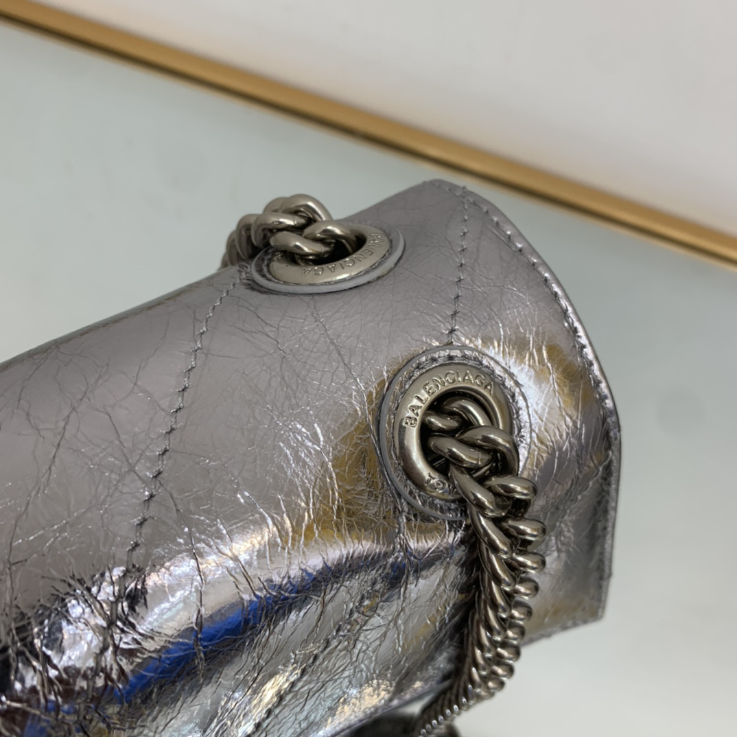 Balenciaga Crush Small Chain Bag Quilted In Sliver Tone For Women 9.8in/25cm 716351210IW8110