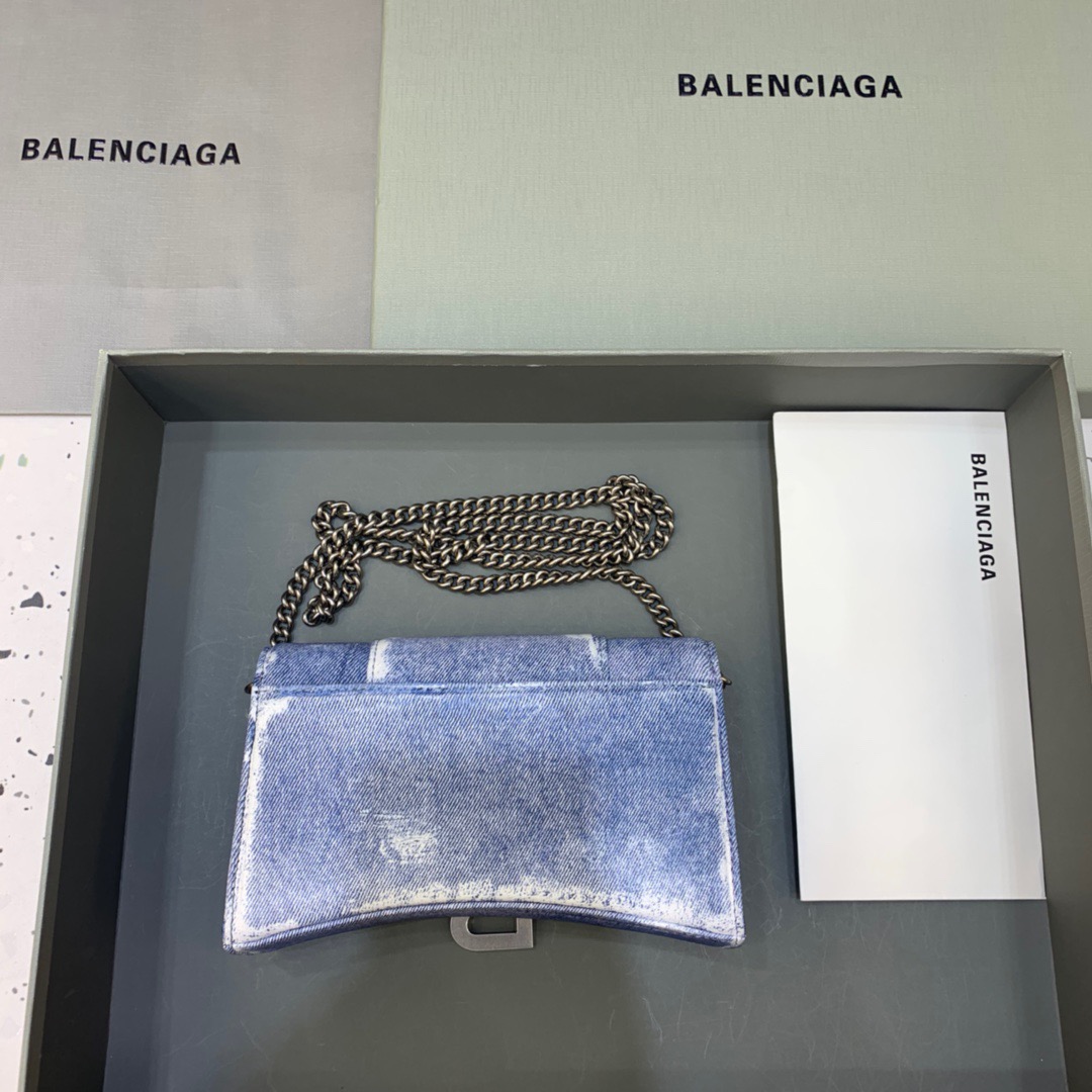 Balenciaga Downtown Small Shoulder Bag With Chain Blue Washed, For Women, Women’s Bags 11.8in/30cm