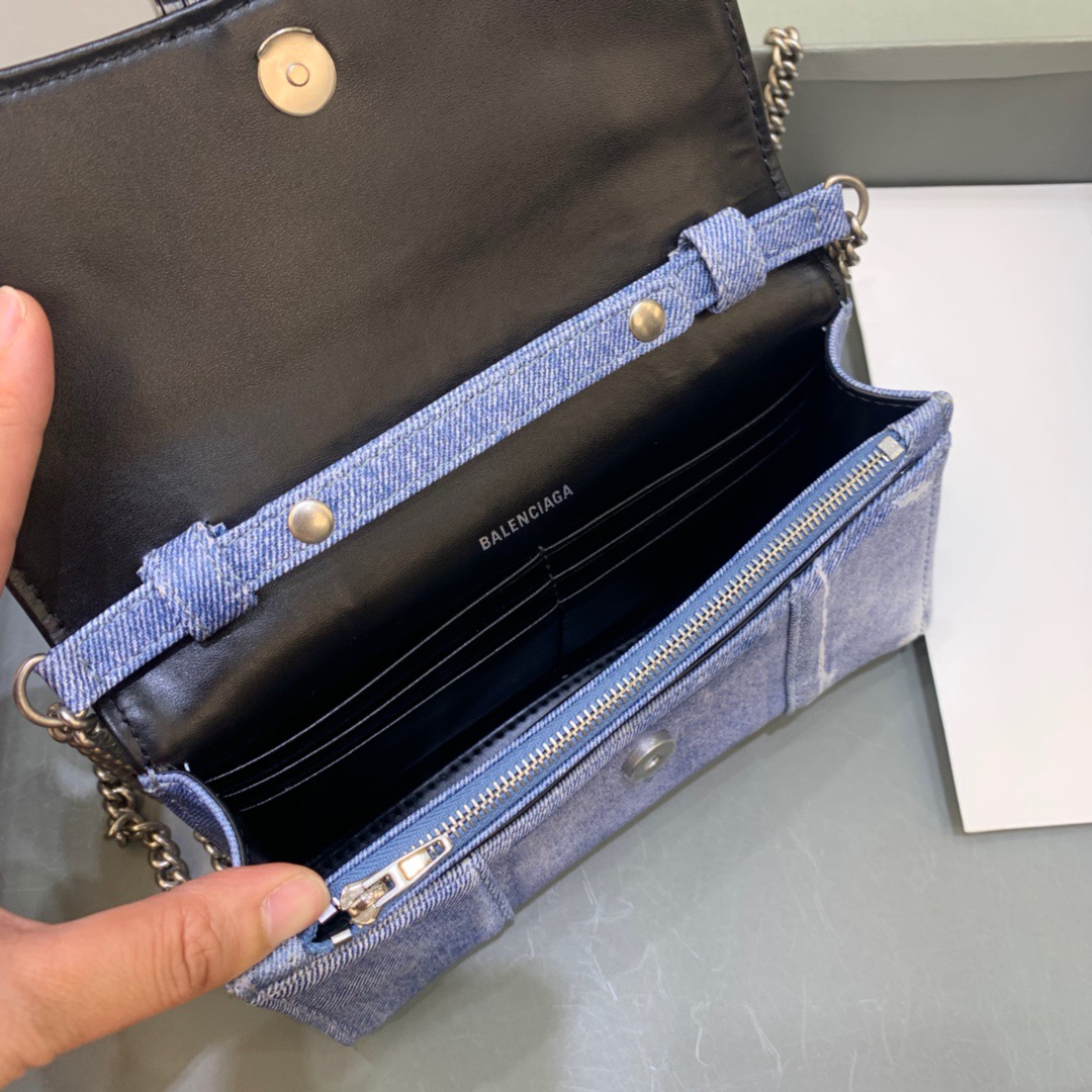 Balenciaga Downtown Small Shoulder Bag With Chain Blue Washed, For Women, Women’s Bags 11.8in/30cm