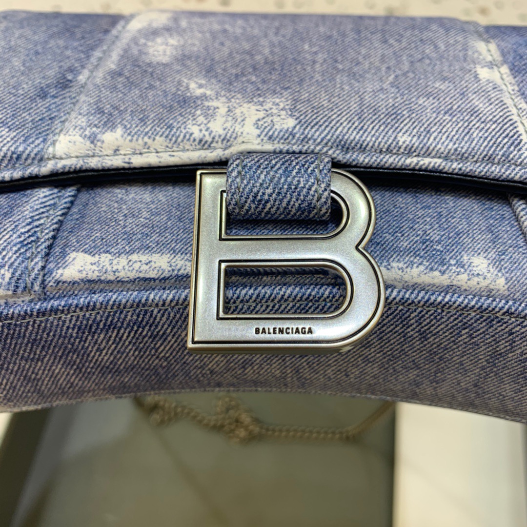 Balenciaga Downtown Small Shoulder Bag With Chain Blue Washed, For Women, Women’s Bags 11.8in/30cm