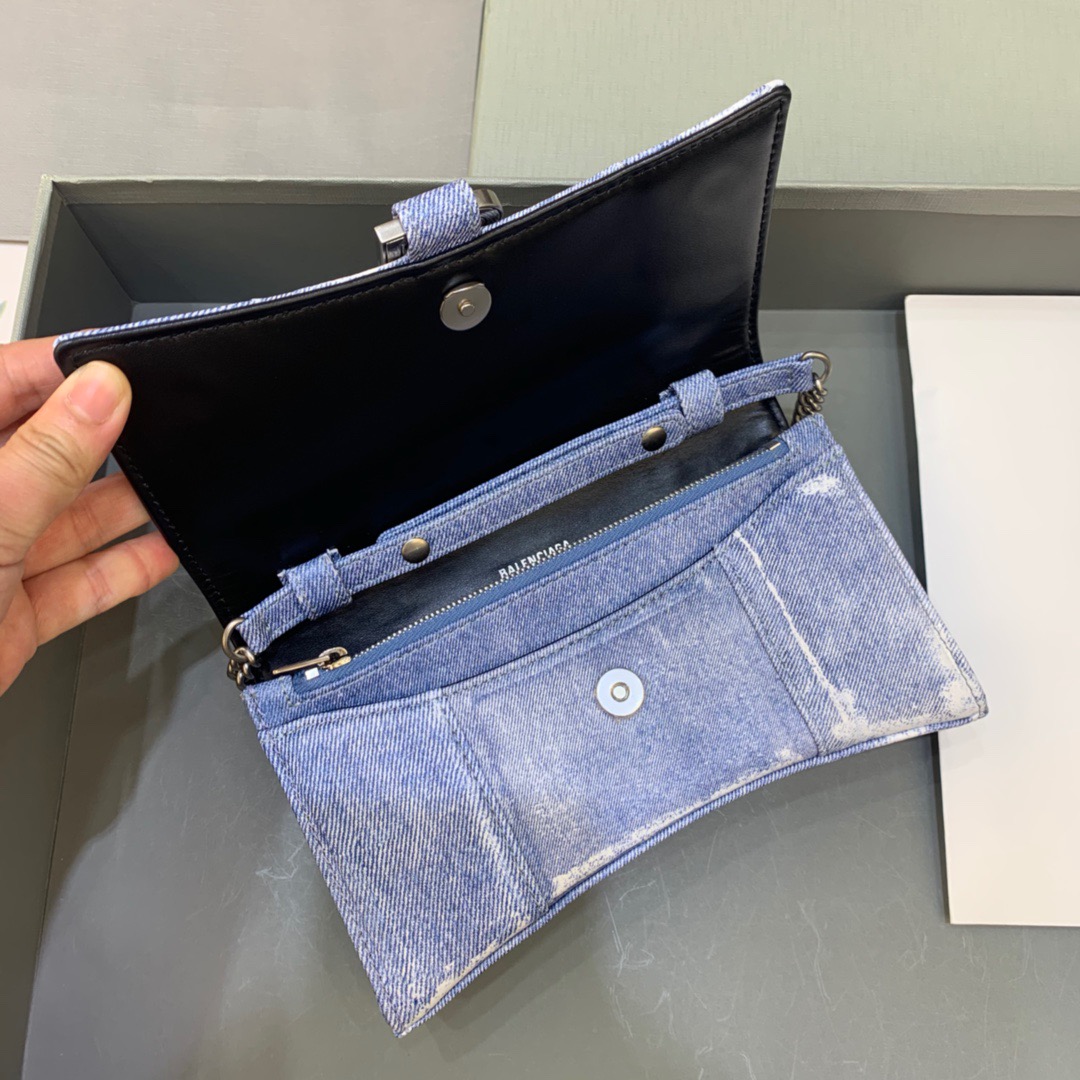 Balenciaga Downtown Small Shoulder Bag With Chain Blue Washed, For Women, Women’s Bags 11.8in/30cm