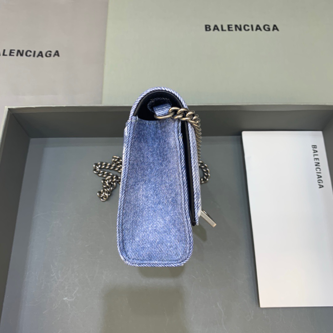 Balenciaga Downtown Small Shoulder Bag With Chain Blue Washed, For Women, Women’s Bags 11.8in/30cm