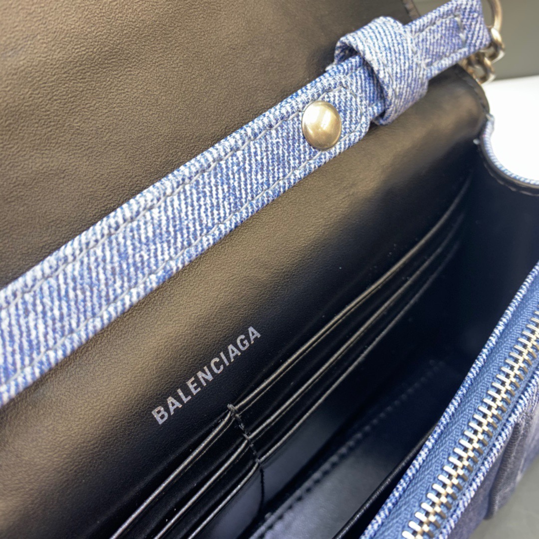 Balenciaga Downtown Small Shoulder Bag With Chain Blue Washed, For Women, Women’s Bags 11.8in/30cm