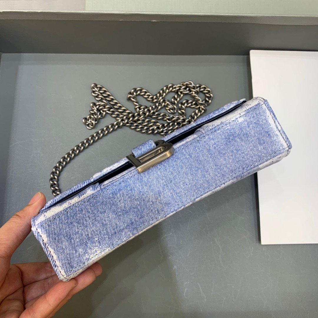 Balenciaga Downtown Small Shoulder Bag With Chain Blue Washed, For Women, Women’s Bags 11.8in/30cm