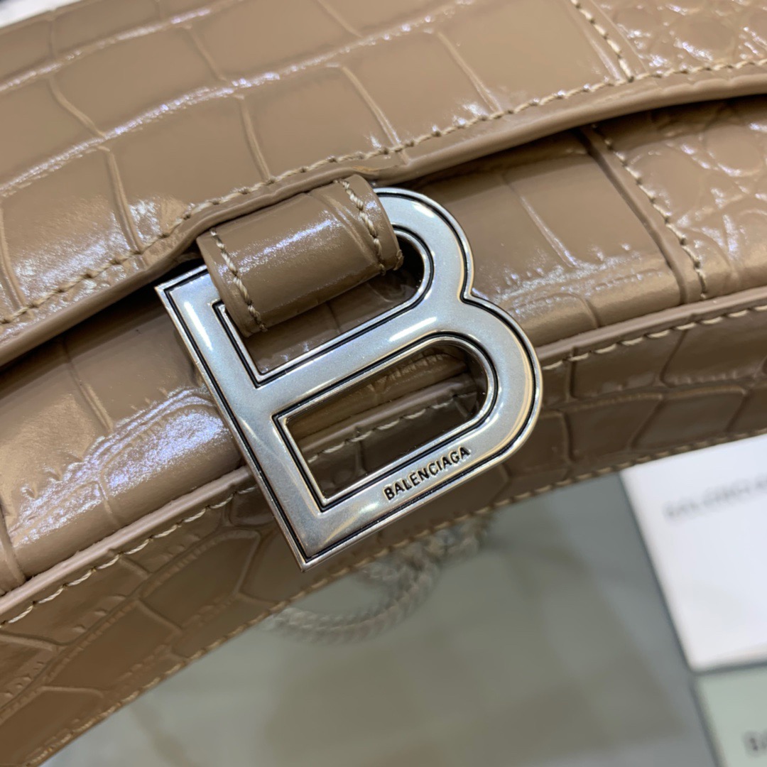 Balenciaga Downtown Small Shoulder Bag With Chain Brown, For Women, Women’s Bags 11.8in/30cm