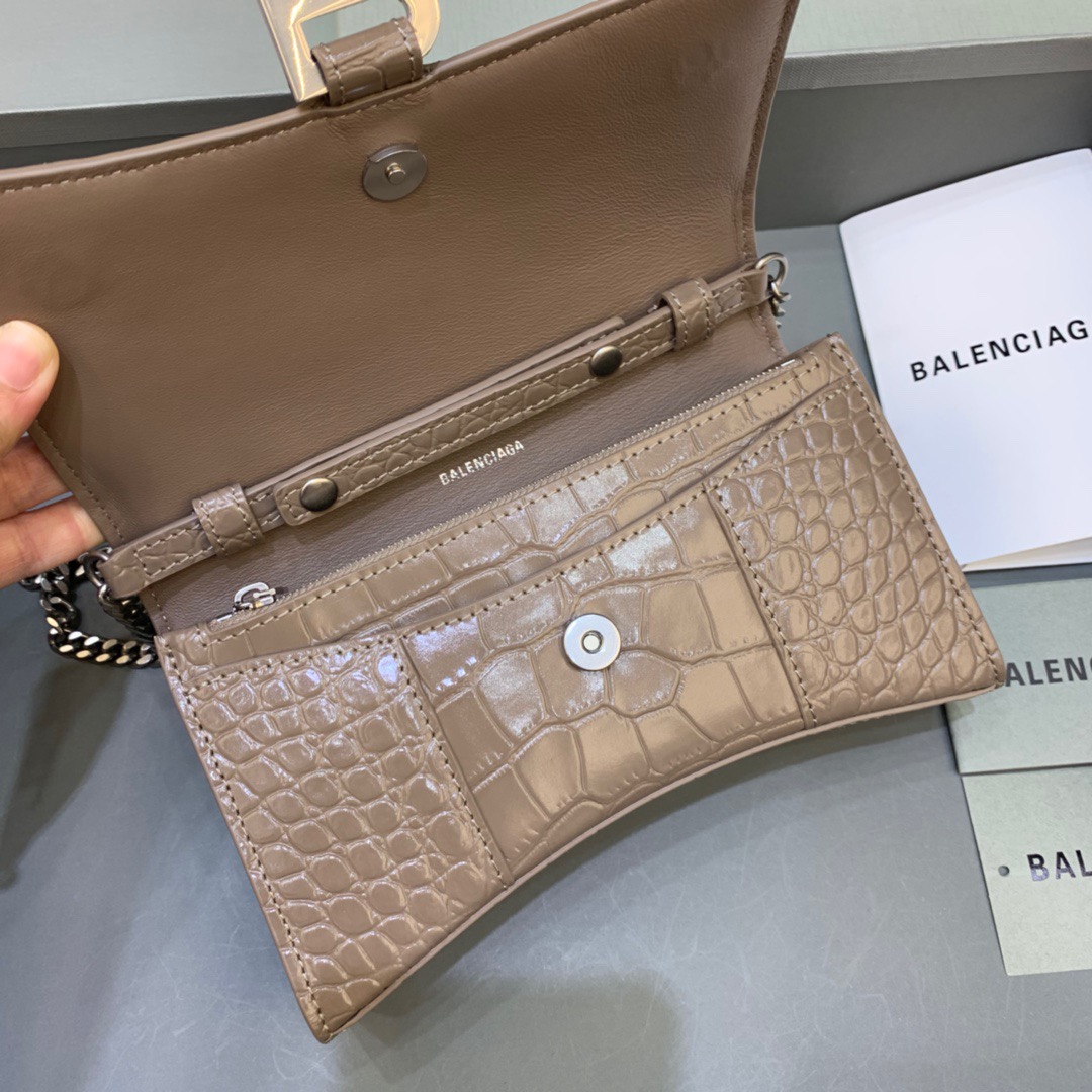 Balenciaga Downtown Small Shoulder Bag With Chain Brown, For Women, Women’s Bags 11.8in/30cm