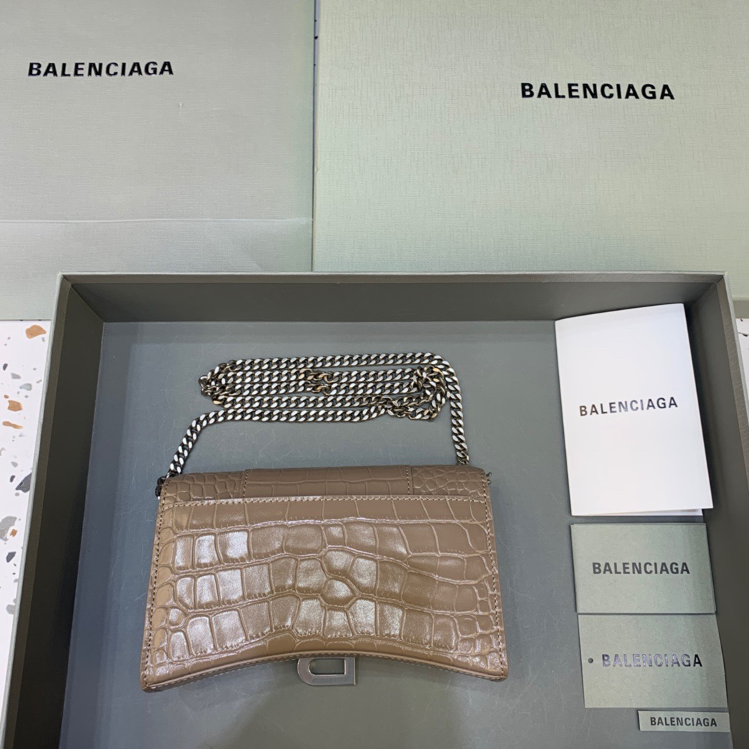 Balenciaga Downtown Small Shoulder Bag With Chain Brown, For Women, Women’s Bags 11.8in/30cm