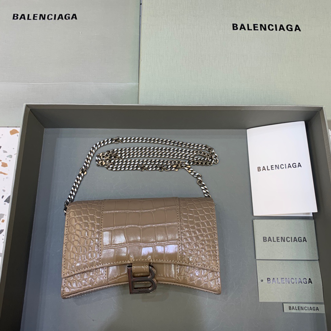 Balenciaga Downtown Small Shoulder Bag With Chain Brown, For Women, Women’s Bags 11.8in/30cm