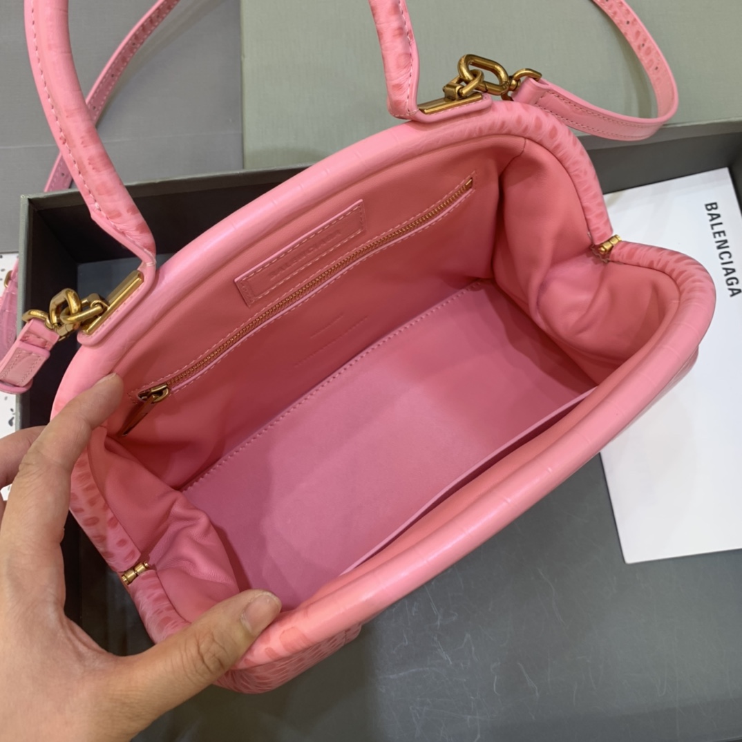 Balenciaga Editor Small Top Handle Bag Embossed Black/Pink For Women 10.6 in/27 cm