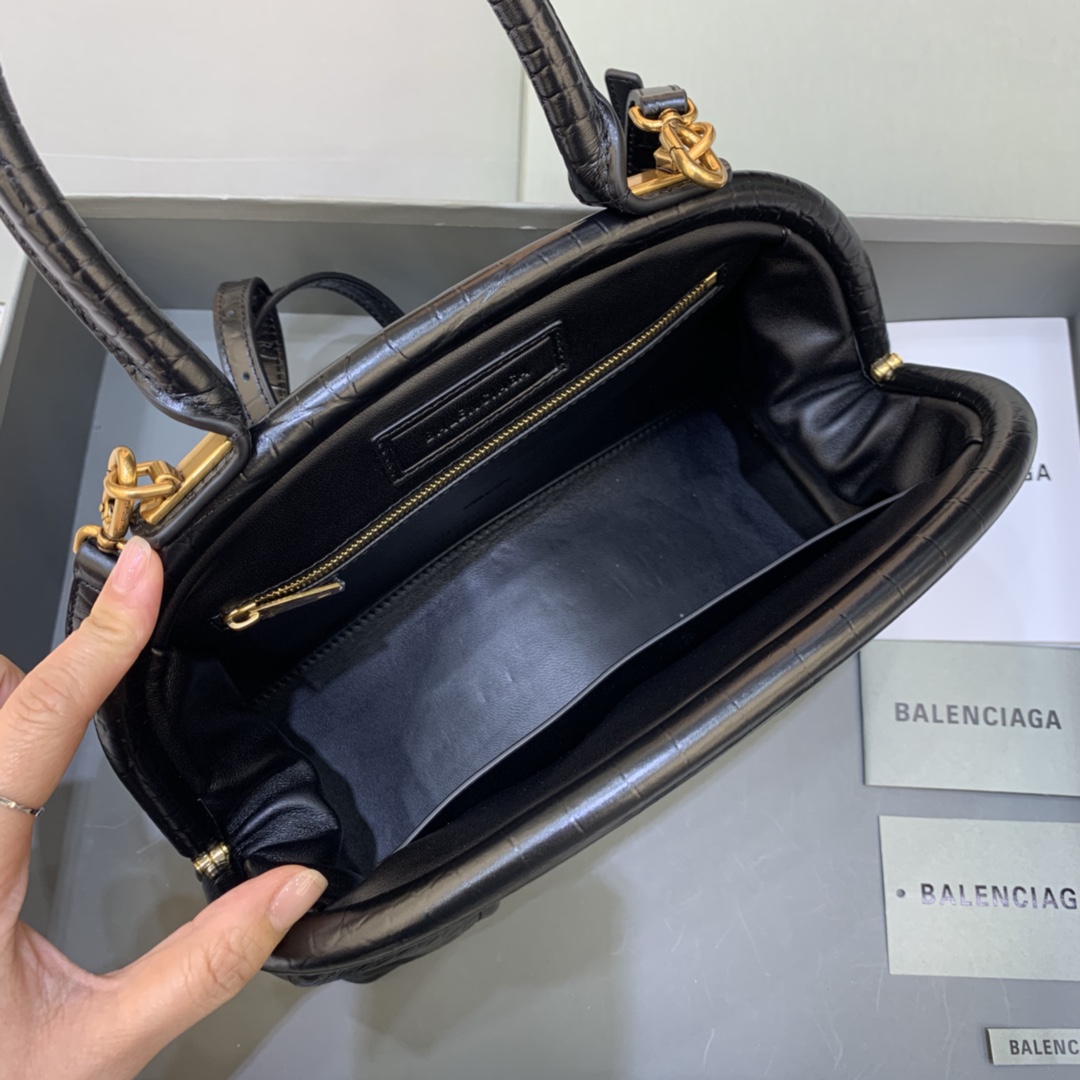 Balenciaga Editor Small Top Handle Bag Embossed Black/Pink For Women 10.6 in/27 cm