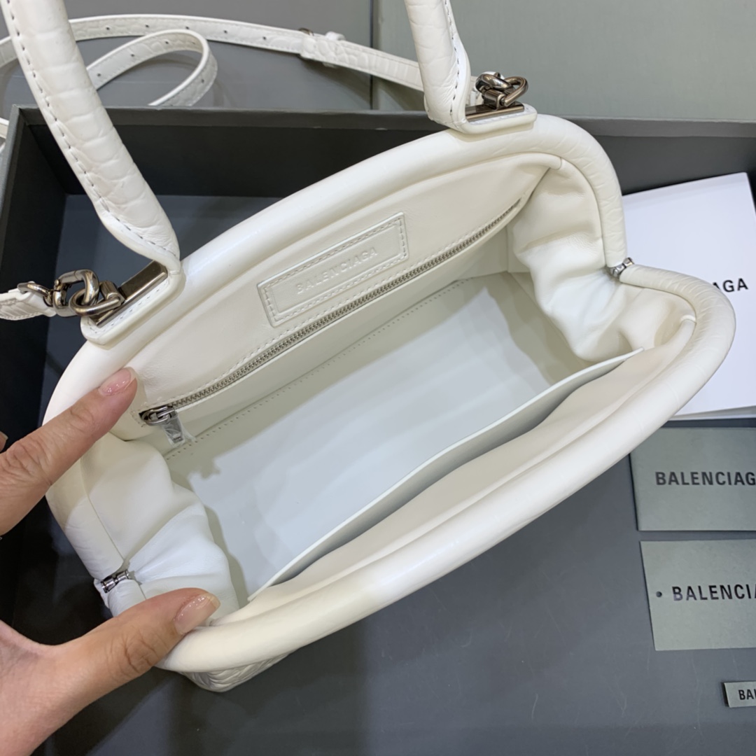 Balenciaga Editor Small Top Handle Bag Embossed White For Women 10.6 in/27 cm