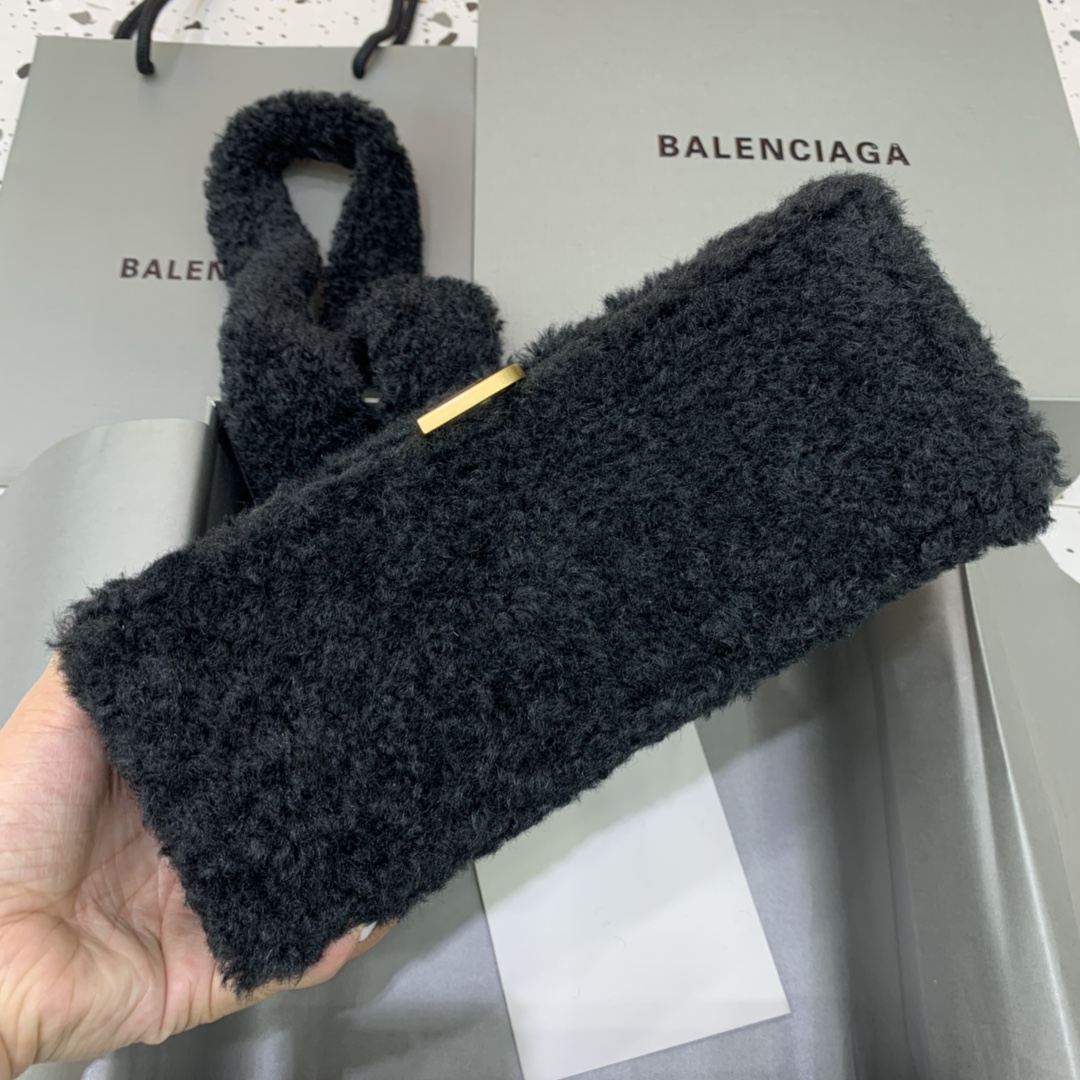 Balenciaga Furry Hourglass Small Handbag With Strap In Black For Women 9.4in/24cm 676365210FU1000