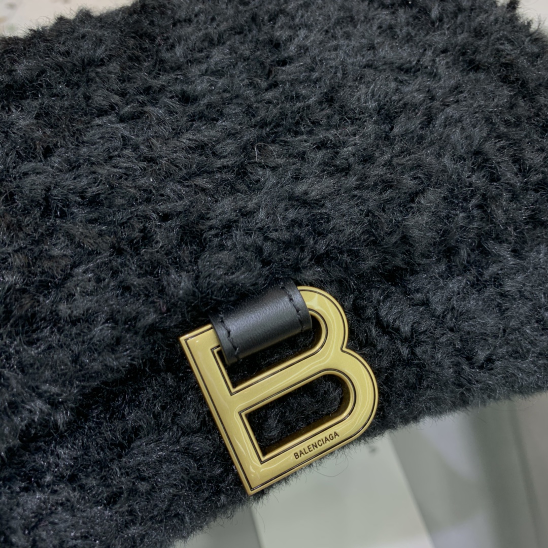 Balenciaga Furry Hourglass Small Handbag With Strap In Black For Women 9.4in/24cm 676365210FU1000