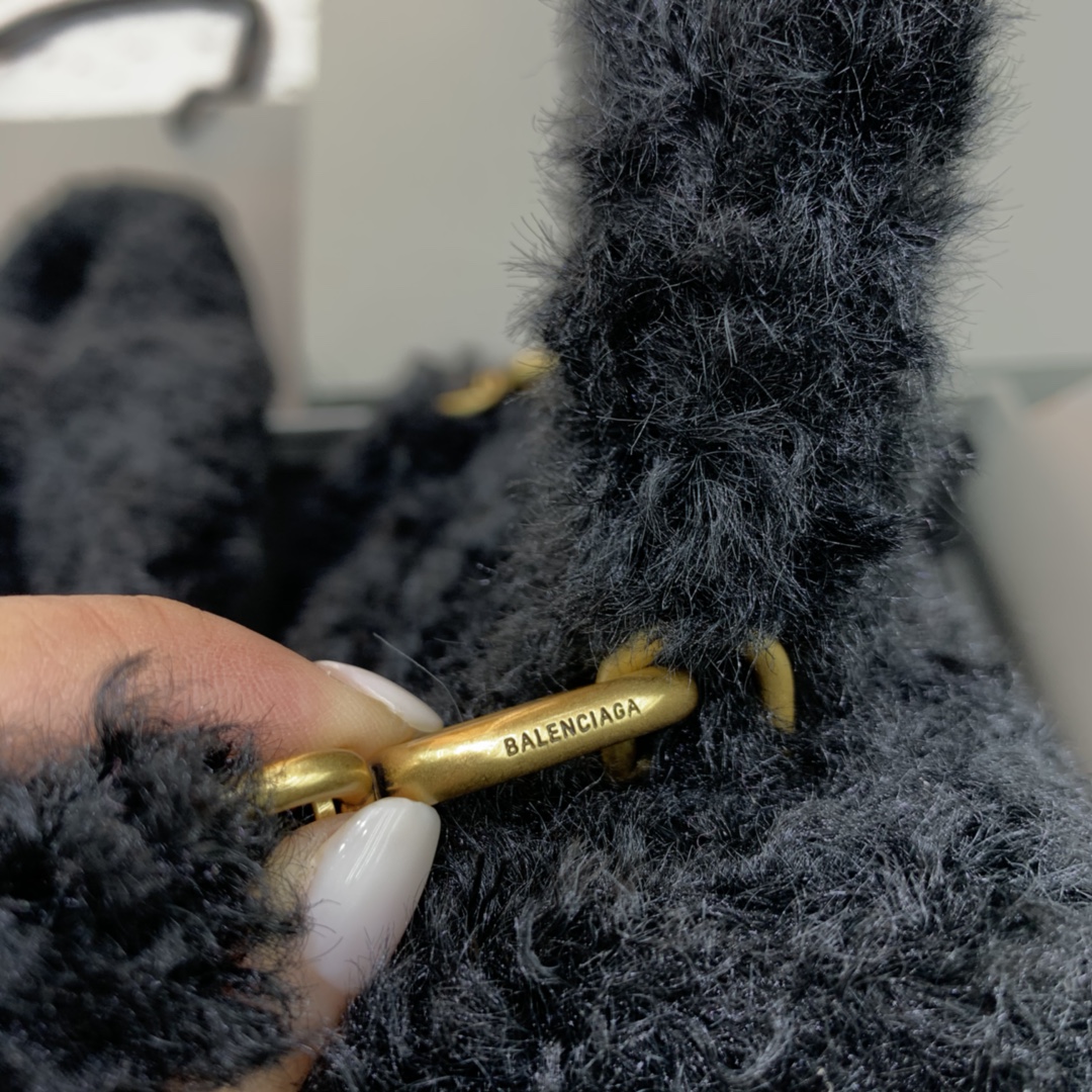 Balenciaga Furry Hourglass Small Handbag With Strap In Black For Women 9.4in/24cm 676365210FU1000