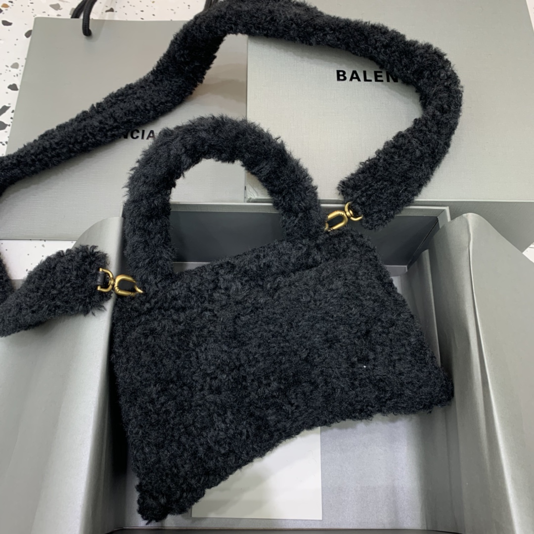 Balenciaga Furry Hourglass Small Handbag With Strap In Black For Women 9.4in/24cm 676365210FU1000