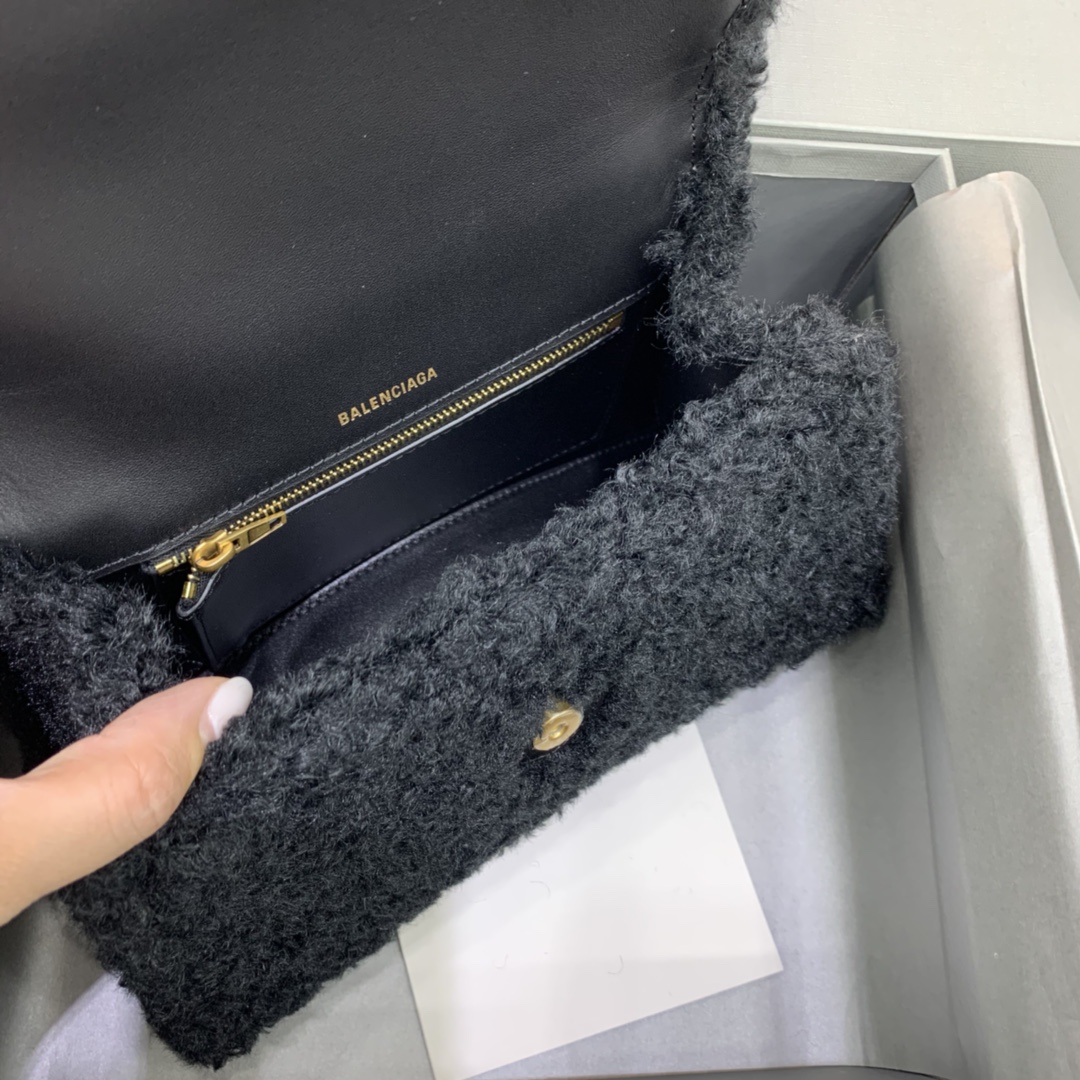 Balenciaga Furry Hourglass Small Handbag With Strap In Black For Women 9.4in/24cm 676365210FU1000