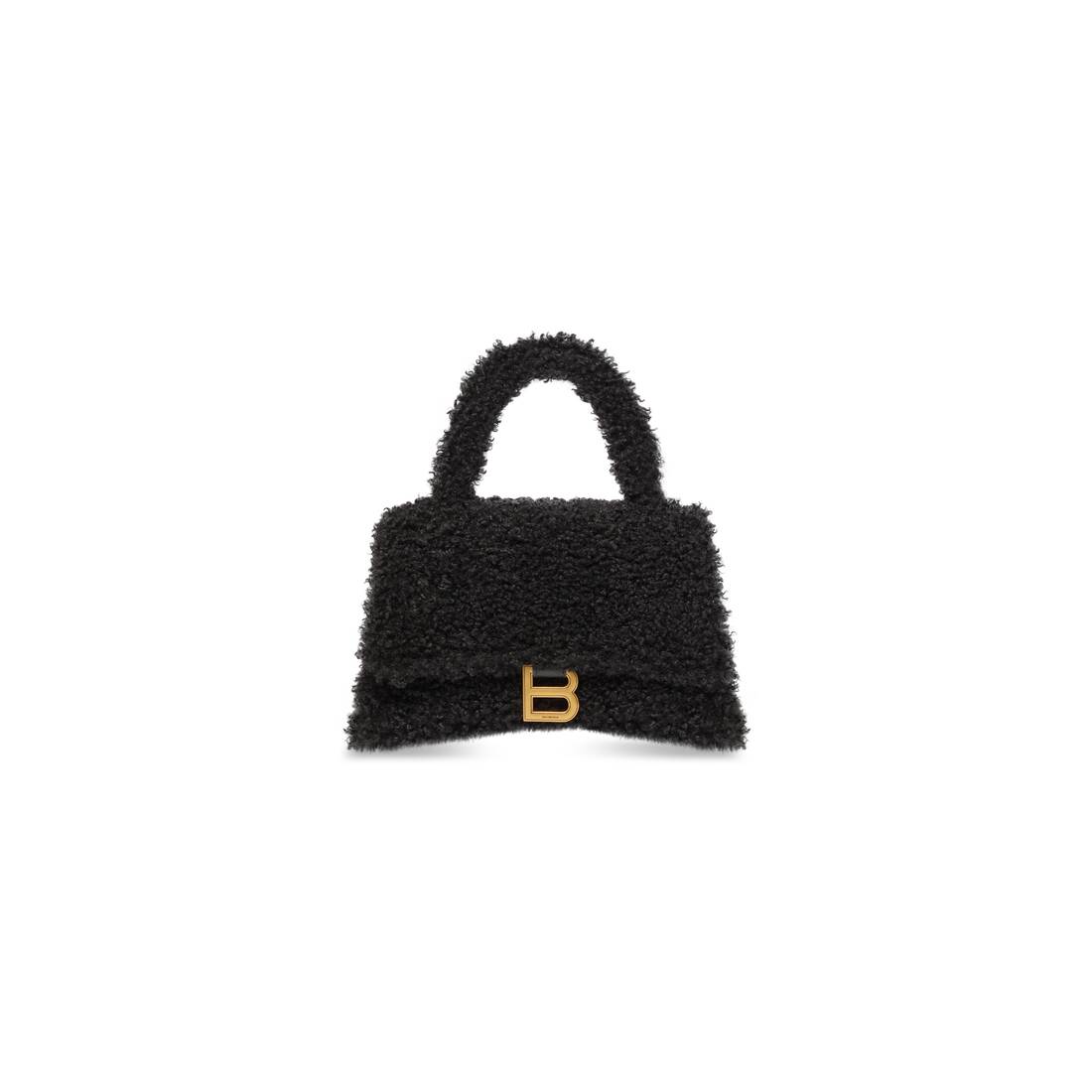 Balenciaga Furry Hourglass Small Handbag With Strap In Black For Women 9.4in/24cm 676365210FU1000