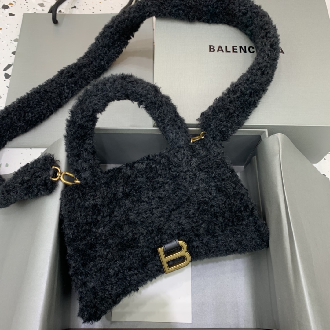 Balenciaga Furry Hourglass Small Handbag With Strap In Black For Women 9.4in/24cm 676365210FU1000