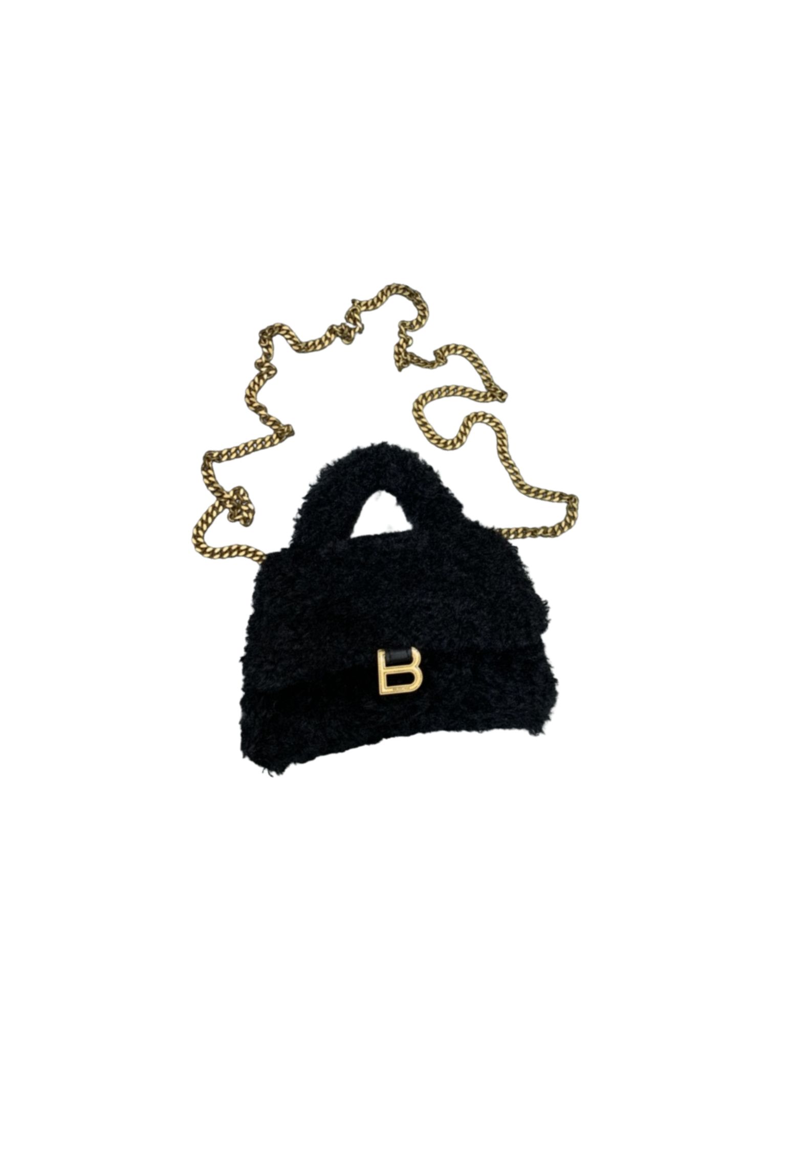 Balenciaga Furry Hourglass XS Handbag With Chain In Black For Women 5.5in/14cm