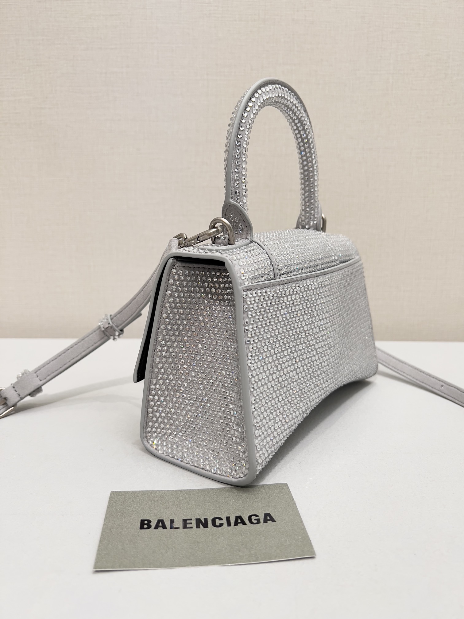 Balenciaga Furry Hourglass XS Handbag With Rhinestones In Grey/Pink/Yellow/Black For Women 7.4in/19cm 59283328D0Y1272