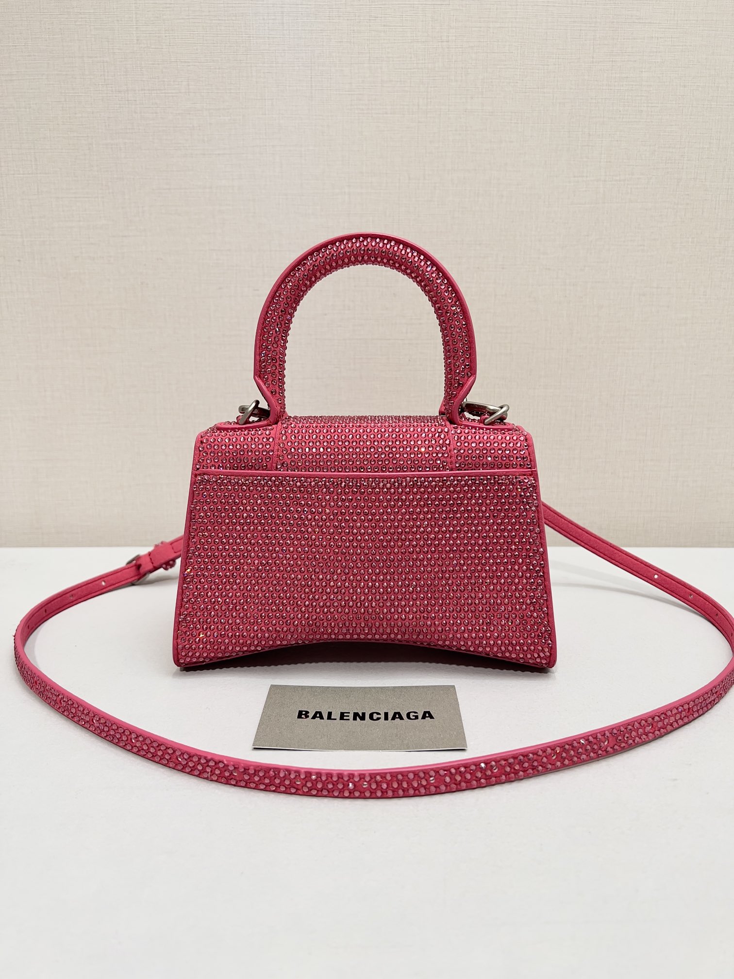 Balenciaga Furry Hourglass XS Handbag With Rhinestones In Grey/Pink/Yellow/Black For Women 7.4in/19cm 59283328D0Y1272