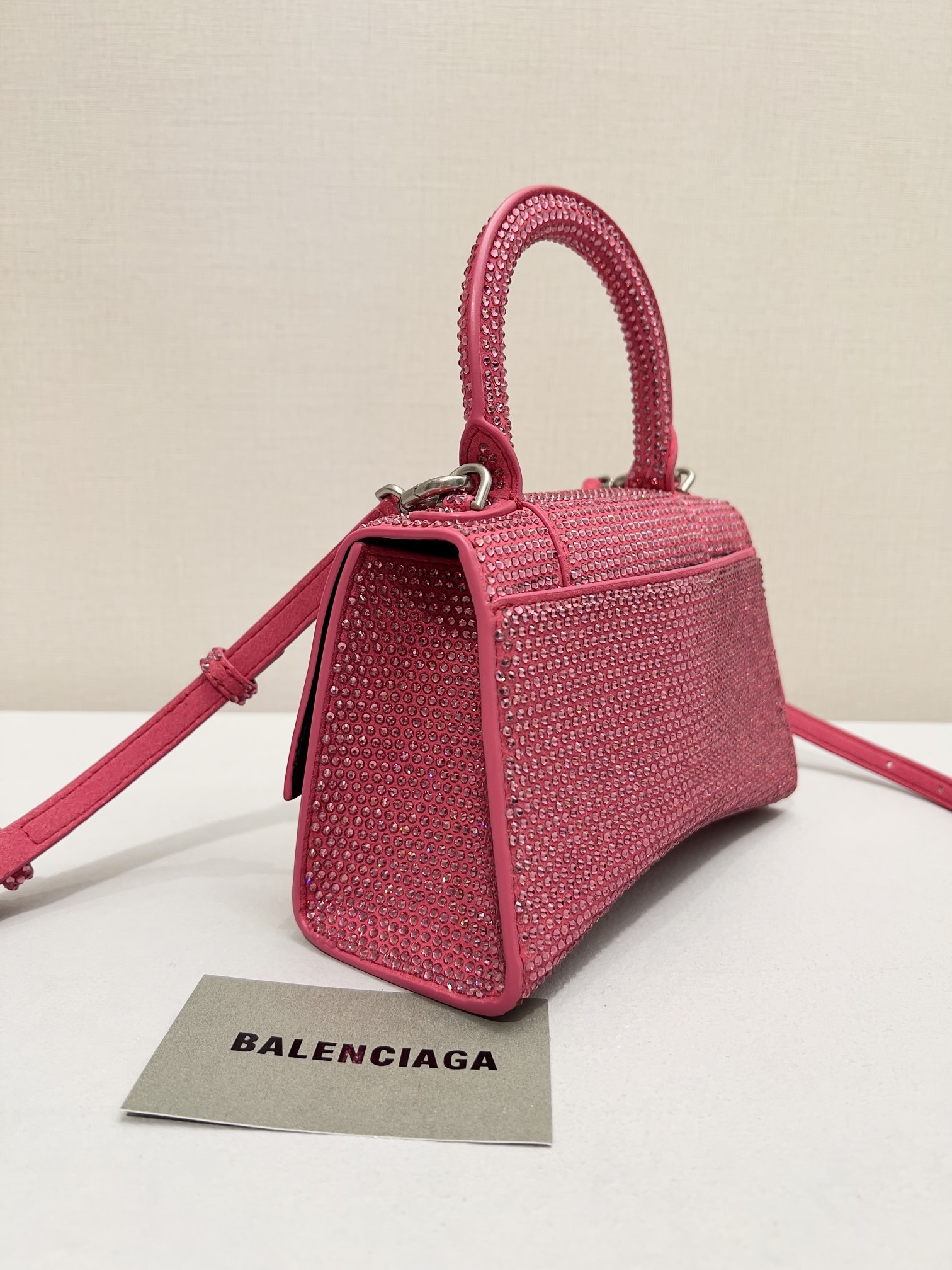 Balenciaga Furry Hourglass XS Handbag With Rhinestones In Grey/Pink/Yellow/Black For Women 7.4in/19cm 59283328D0Y1272