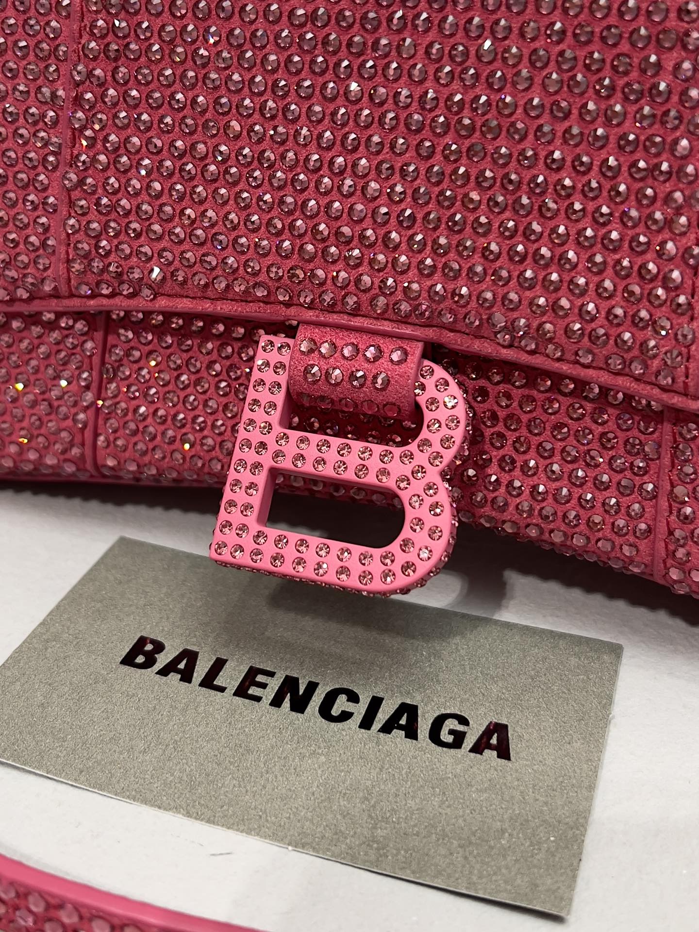 Balenciaga Furry Hourglass XS Handbag With Rhinestones In Grey/Pink/Yellow/Black For Women 7.4in/19cm 59283328D0Y1272