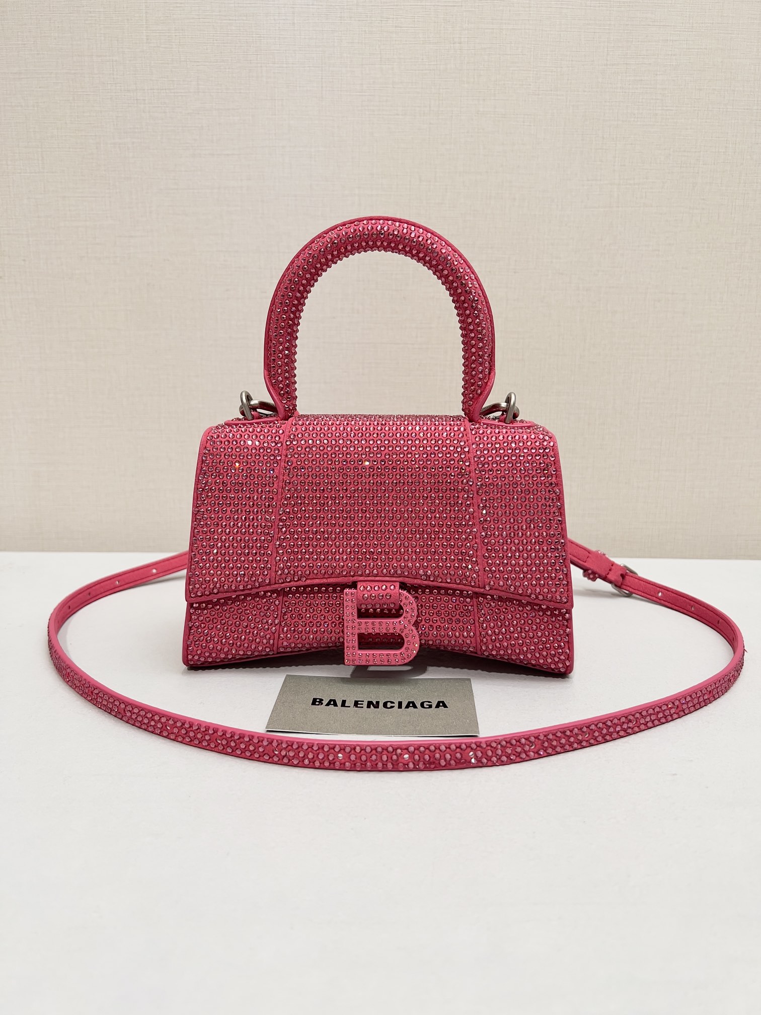 Balenciaga Furry Hourglass XS Handbag With Rhinestones In Grey/Pink/Yellow/Black For Women 7.4in/19cm 59283328D0Y1272
