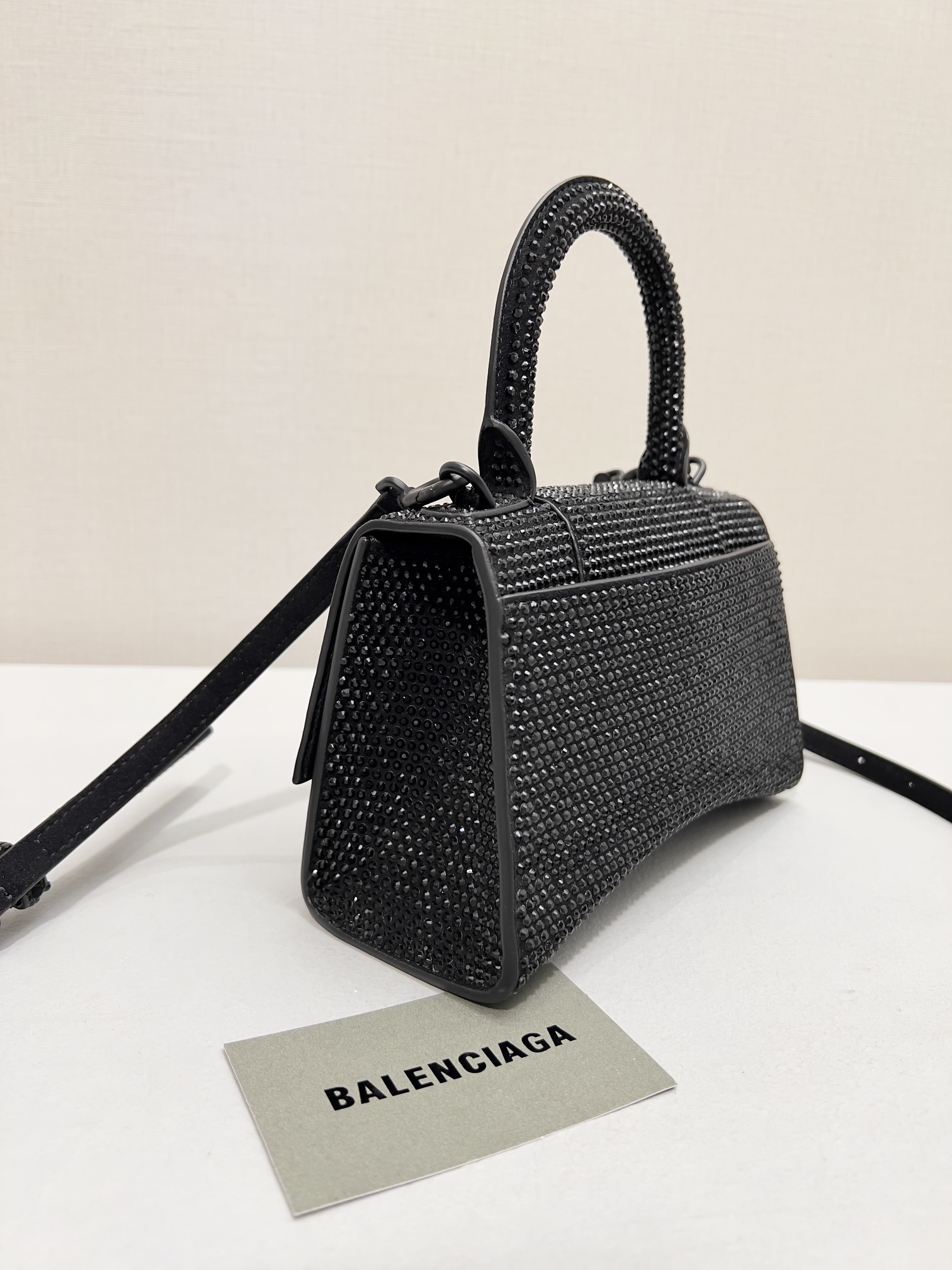 Balenciaga Furry Hourglass XS Handbag With Rhinestones In Grey/Pink/Yellow/Black For Women 7.4in/19cm 59283328D0Y1272