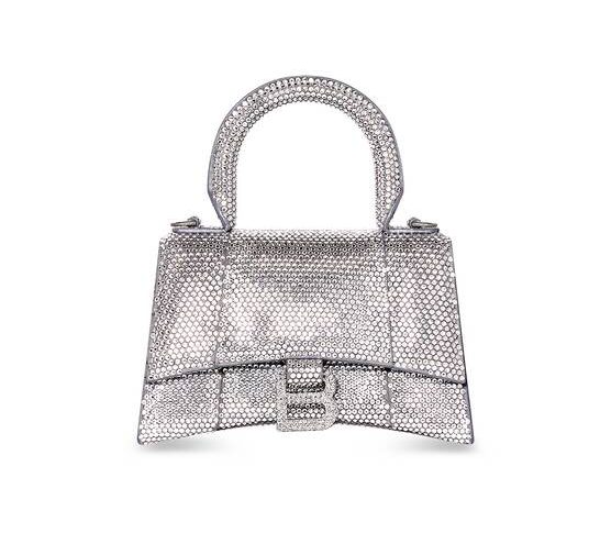Balenciaga Furry Hourglass XS Handbag With Rhinestones In Grey/Pink/Yellow/Black For Women 7.4in/19cm 59283328D0Y1272