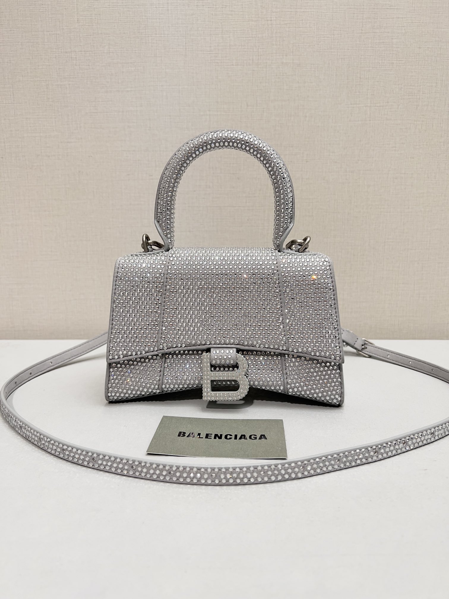 Balenciaga Furry Hourglass XS Handbag With Rhinestones In Grey/Pink/Yellow/Black For Women 7.4in/19cm 59283328D0Y1272