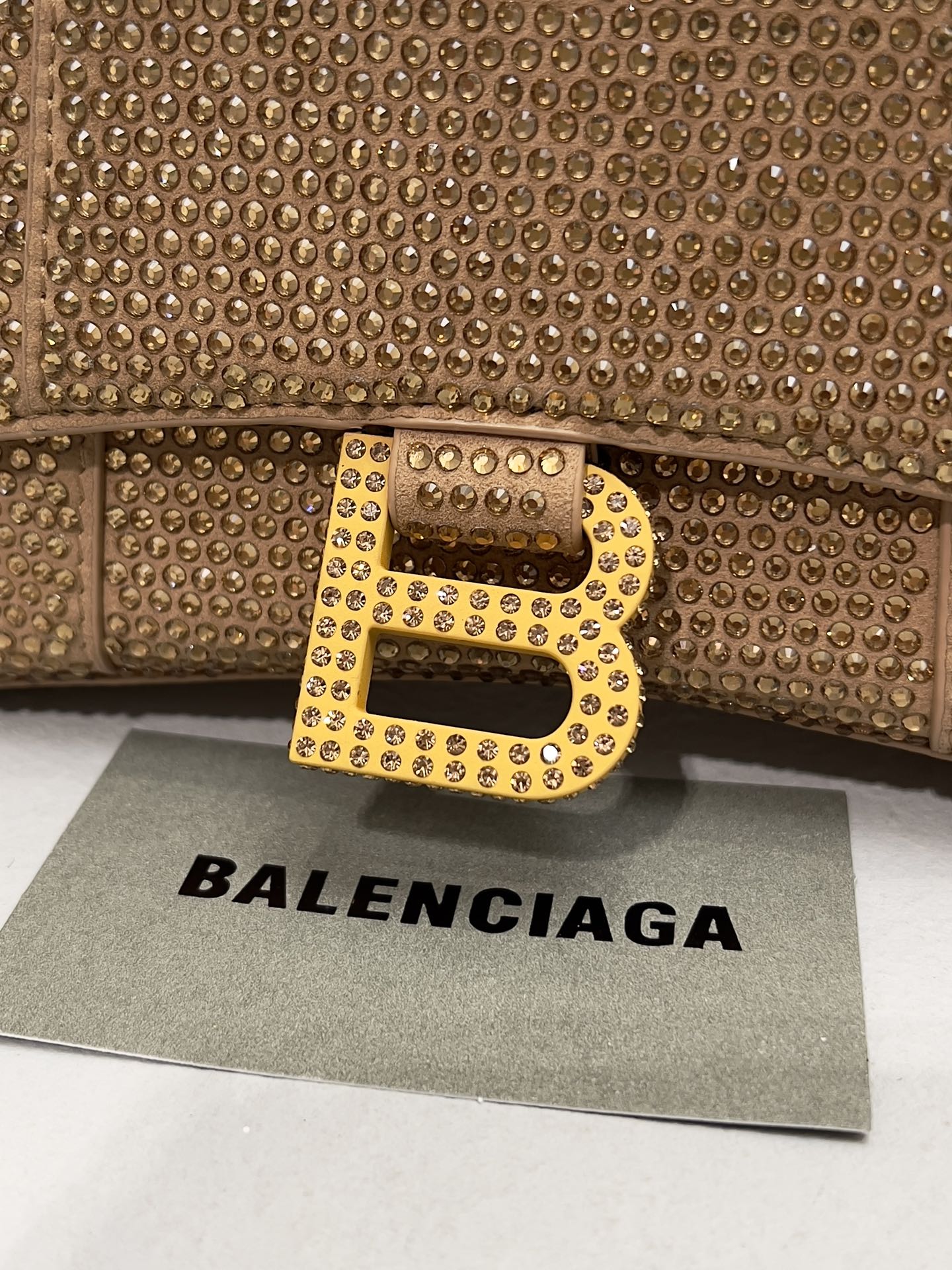 Balenciaga Furry Hourglass XS Handbag With Rhinestones In Grey/Pink/Yellow/Black For Women 7.4in/19cm 59283328D0Y1272
