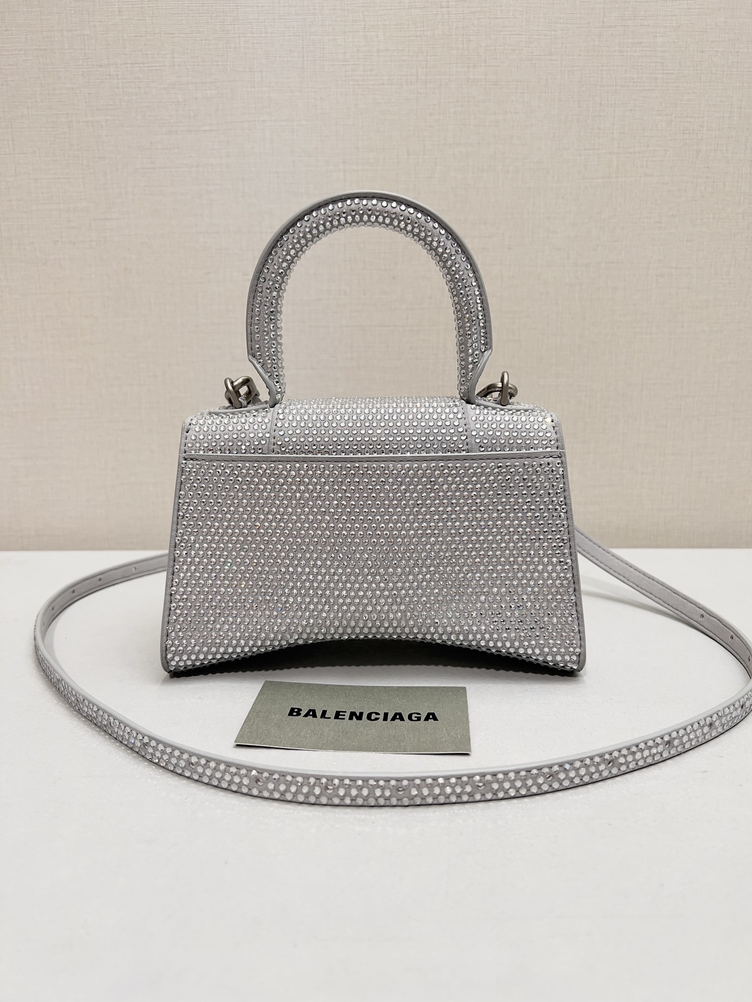 Balenciaga Furry Hourglass XS Handbag With Rhinestones In Grey/Pink/Yellow/Black For Women 7.4in/19cm 59283328D0Y1272