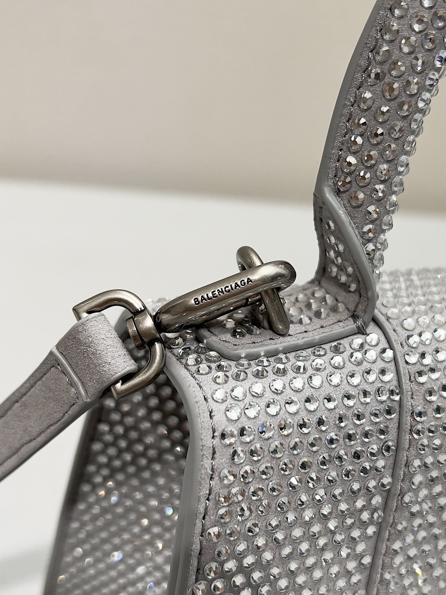 Balenciaga Furry Hourglass XS Handbag With Rhinestones In Grey/Pink/Yellow/Black For Women 7.4in/19cm 59283328D0Y1272