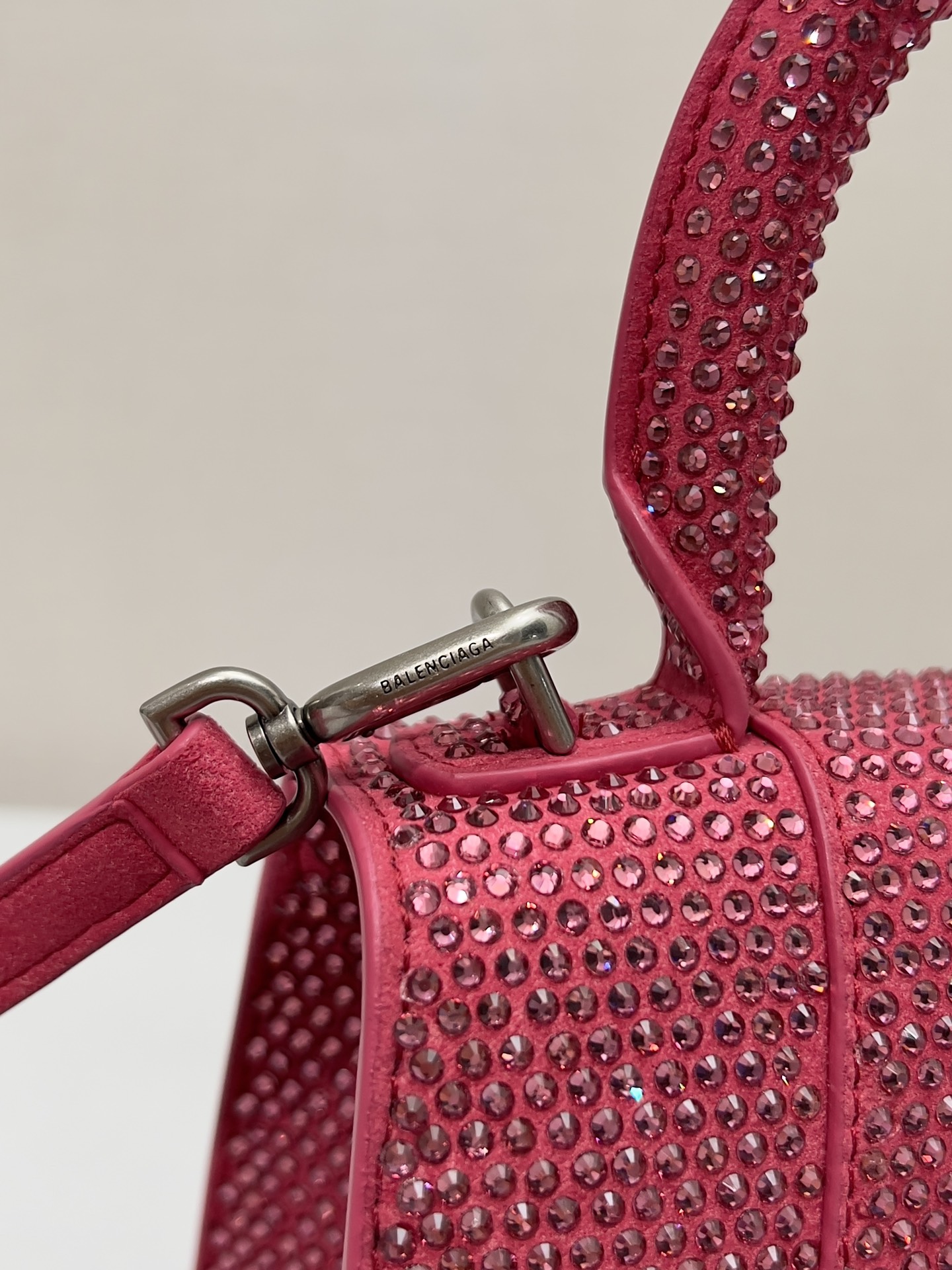 Balenciaga Furry Hourglass XS Handbag With Rhinestones In Grey/Pink/Yellow/Black For Women 7.4in/19cm 59283328D0Y1272