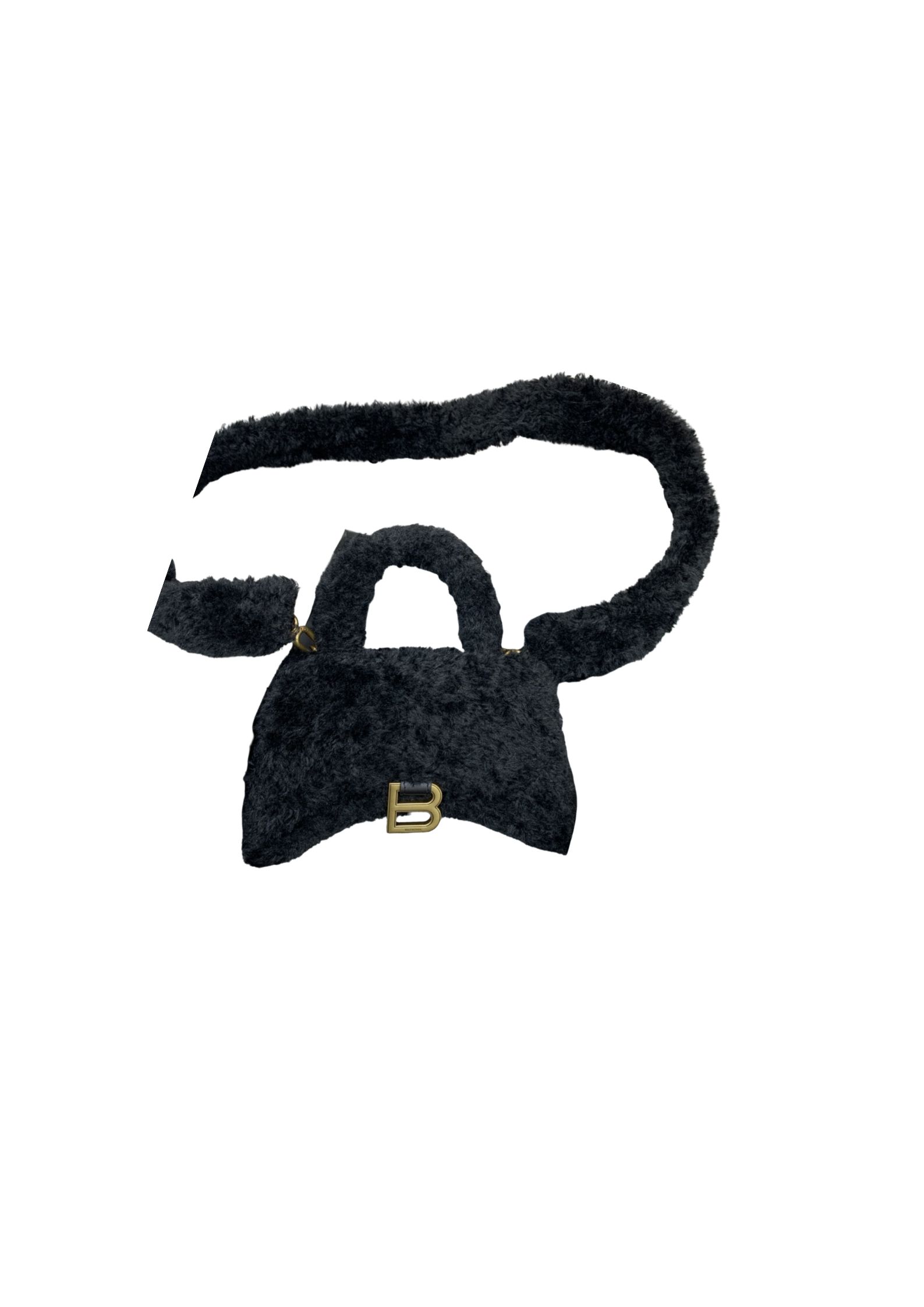 Balenciaga Furry Hourglass XS Handbag With Strap In Black For Women 7.4in/19cm