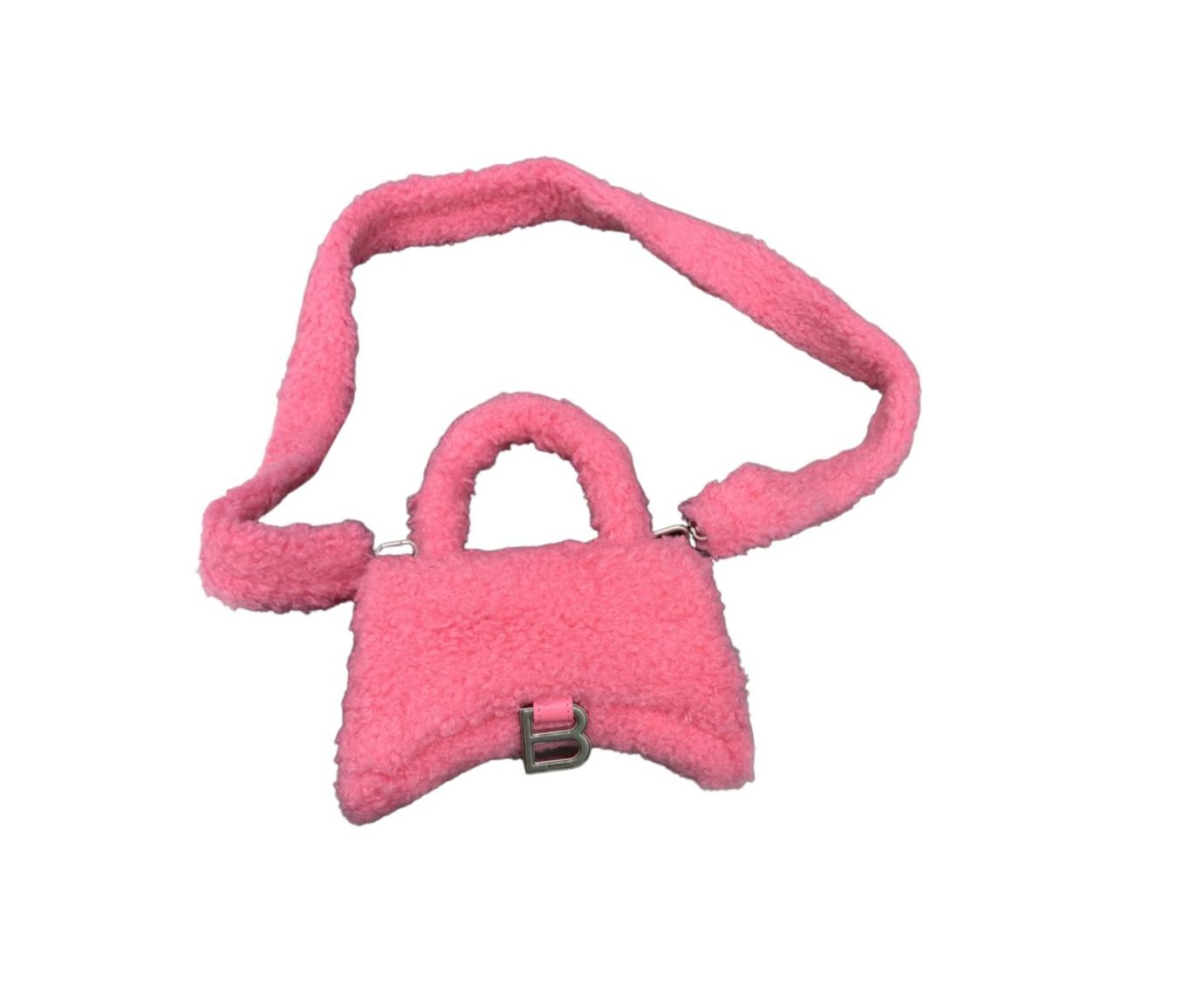 Balenciaga Furry Hourglass XS Handbag With Strap In Pink/Grey For Women 7.4in/19cm