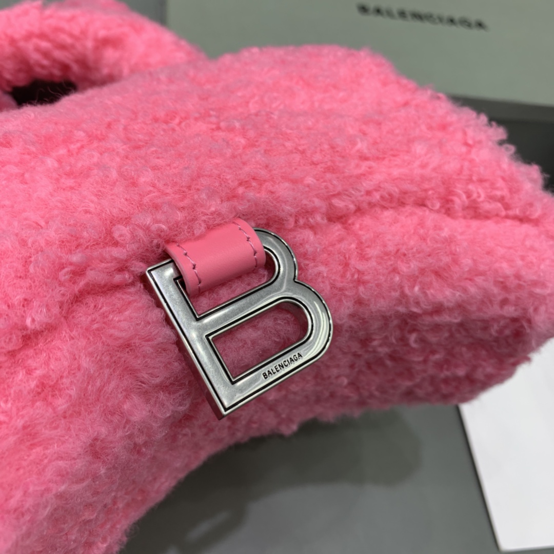 Balenciaga Furry Hourglass XS Handbag With Strap In Pink/Grey For Women 7.4in/19cm