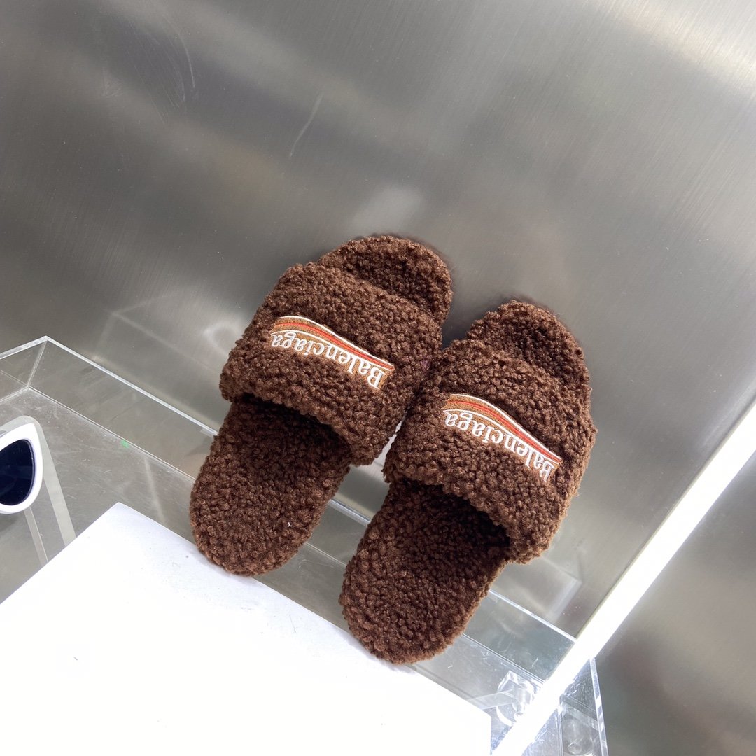 Balenciaga Furry Slide Sandal Brown For Women