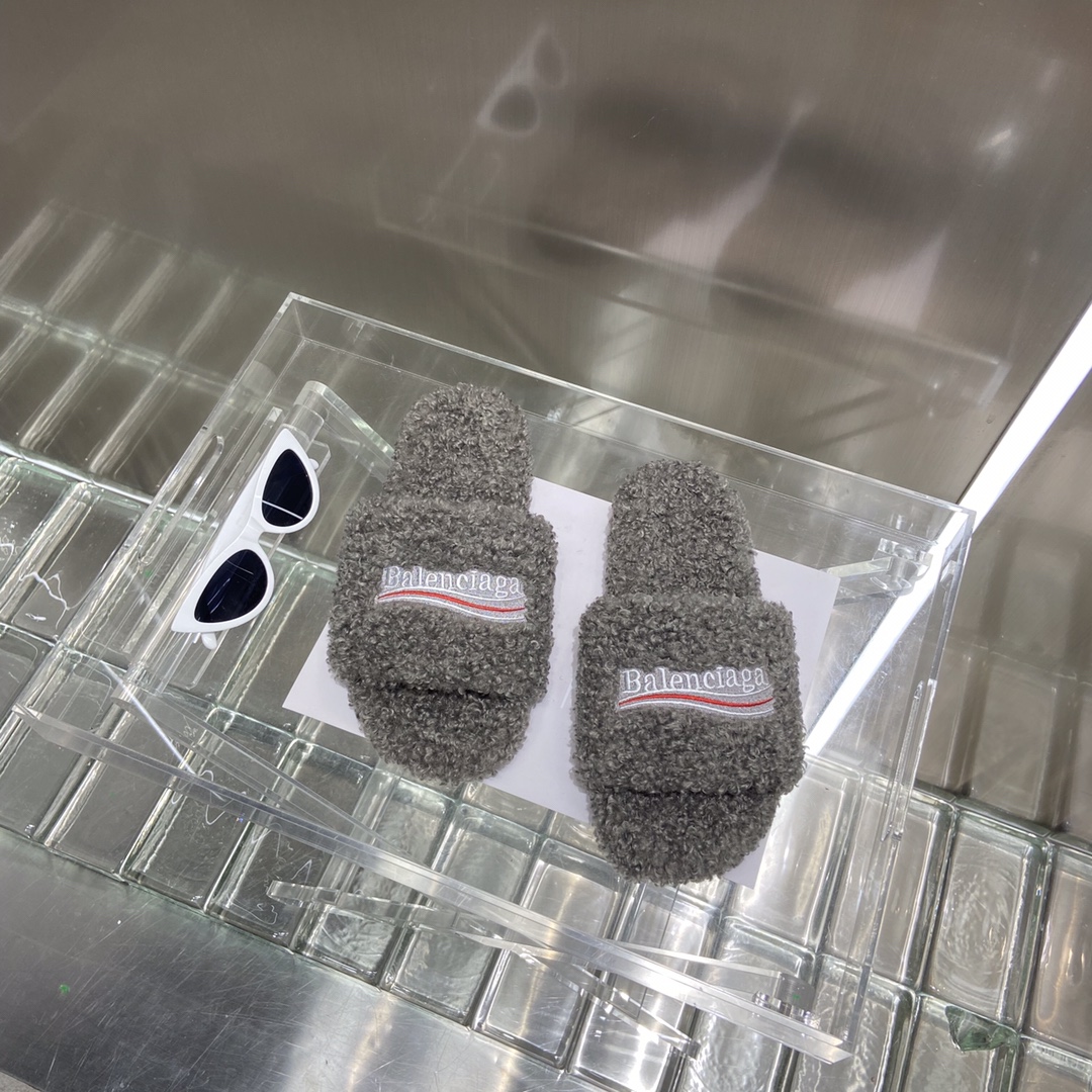 Balenciaga Furry Slide Sandal Grey For Women