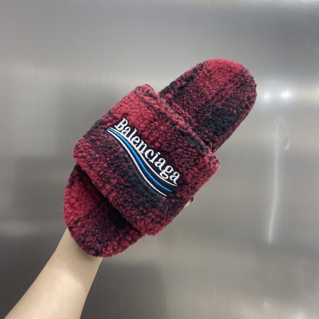 Balenciaga Furry Slide Sandal Red For Women