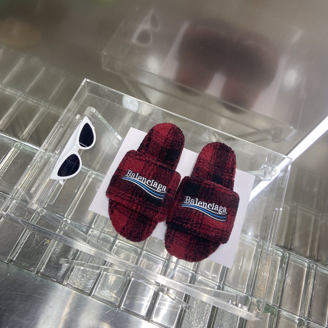 Balenciaga Furry Slide Sandal Red For Women