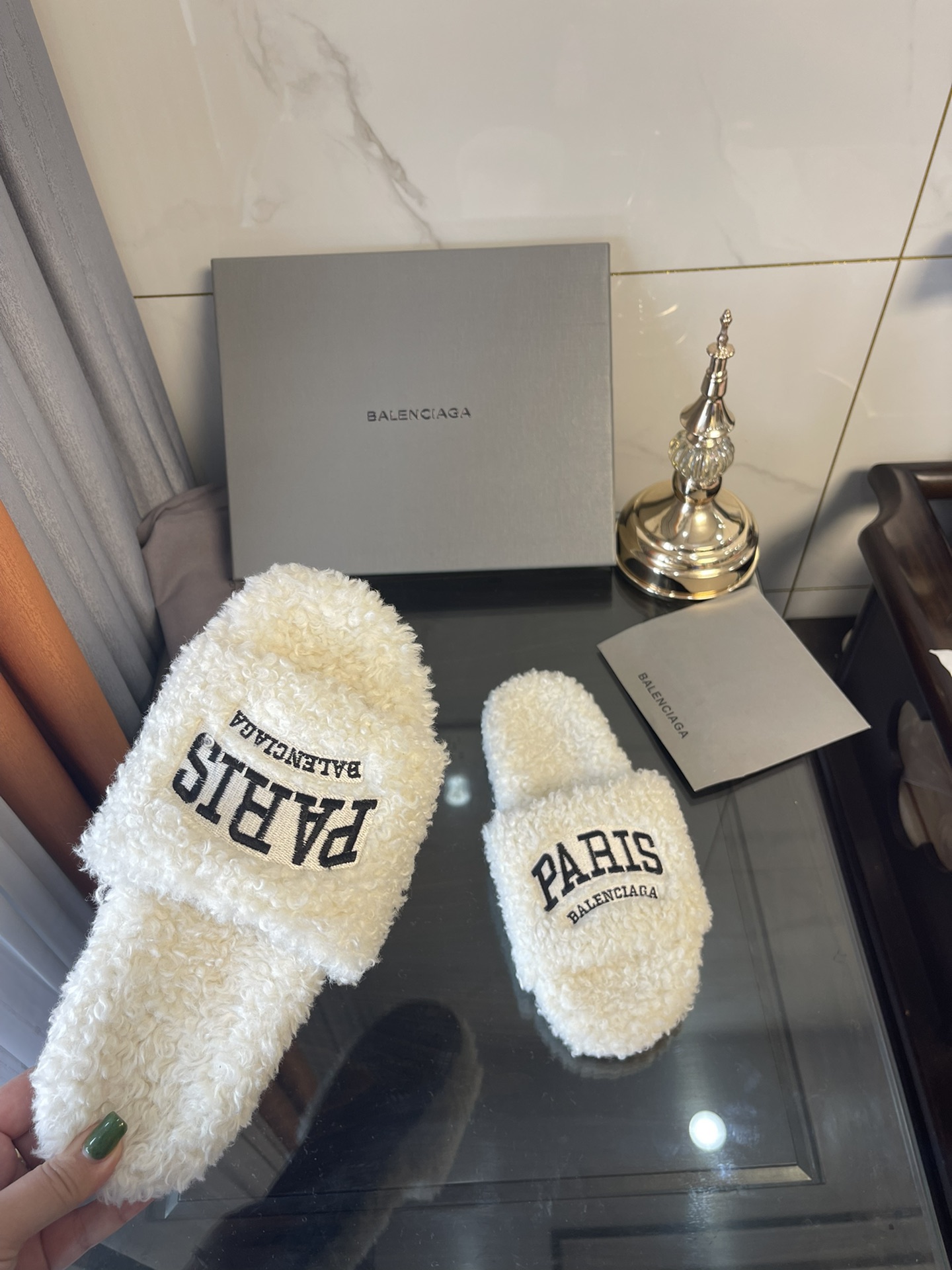 Balenciaga Furry Slide Sandal White For Women
