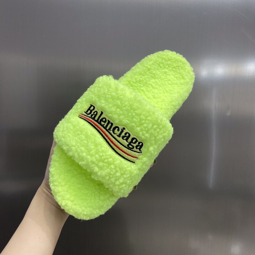 Balenciaga Furry Slide Sandal Yellow For Women