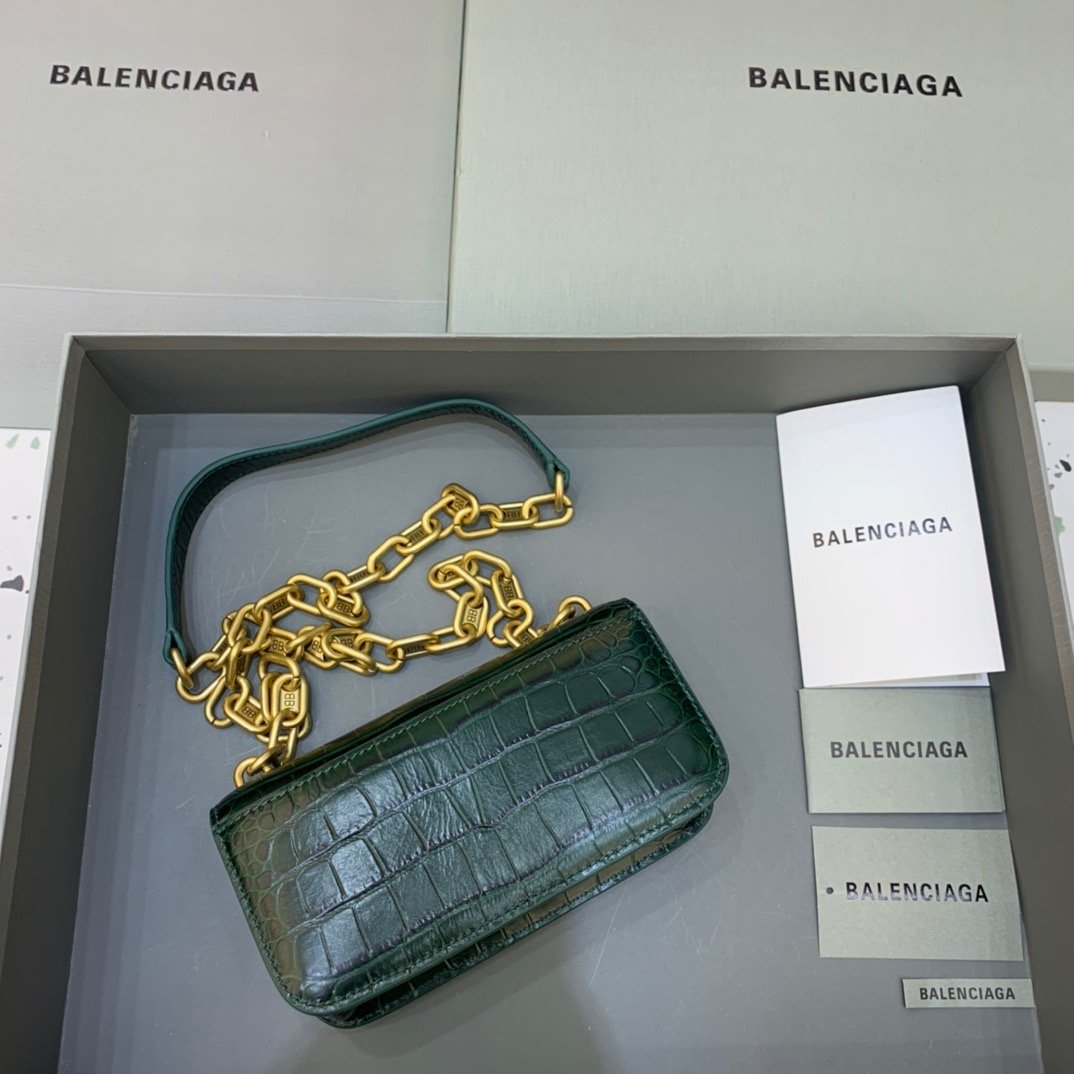 Balenciaga Gossip Small On Chain Shoulder Bag Dark Green, For Women, Women’s Bags 7.4in/19cm