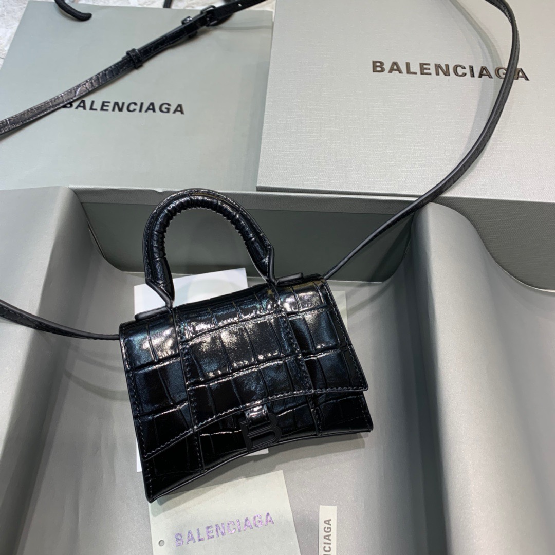 Balenciaga Hourglass Mini Handbag In Black, For Women, Women’s Bags 4.7in/12cm
