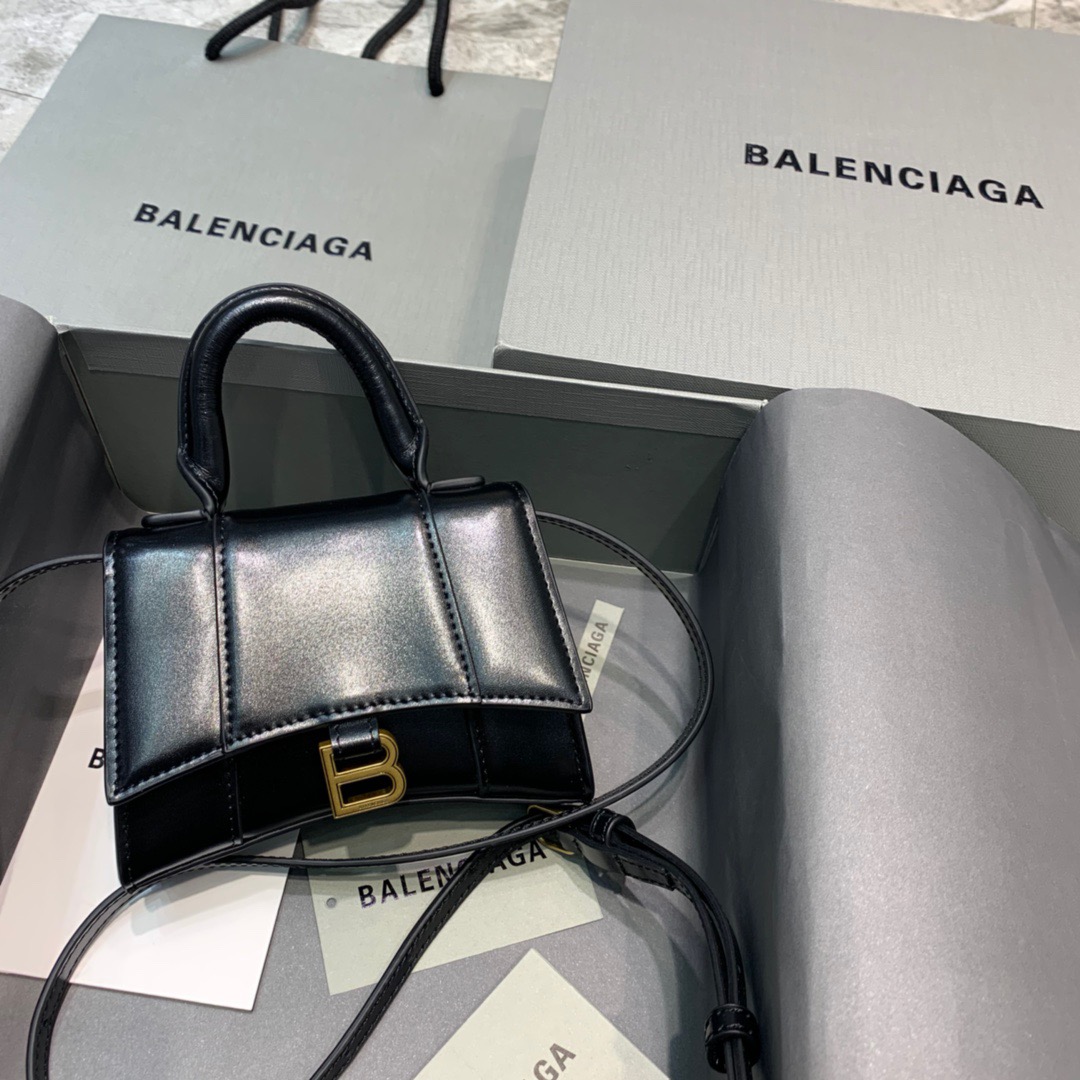 Balenciaga Hourglass Mini Handbag In Black, For Women, Women’s Bags 4.7in/12cm